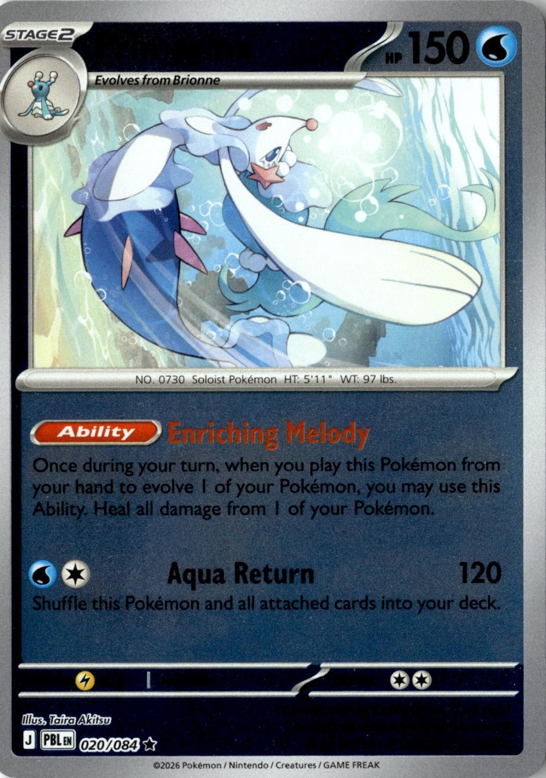 2026 POKEMON PRIMARINA 020/084 RARE PITCH BLACK REVERSE HOLO NEAR MINT