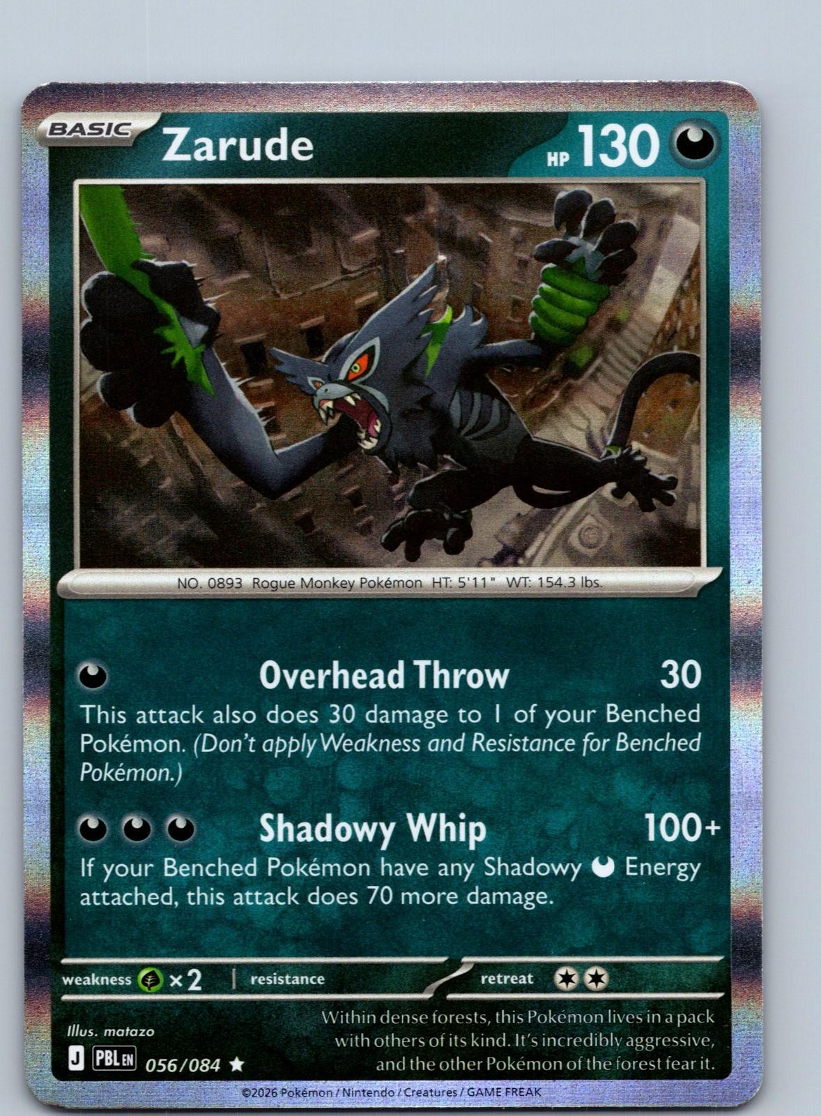Zarude 056/084 Rare Pitch Black Pokemon Holo Near Mint