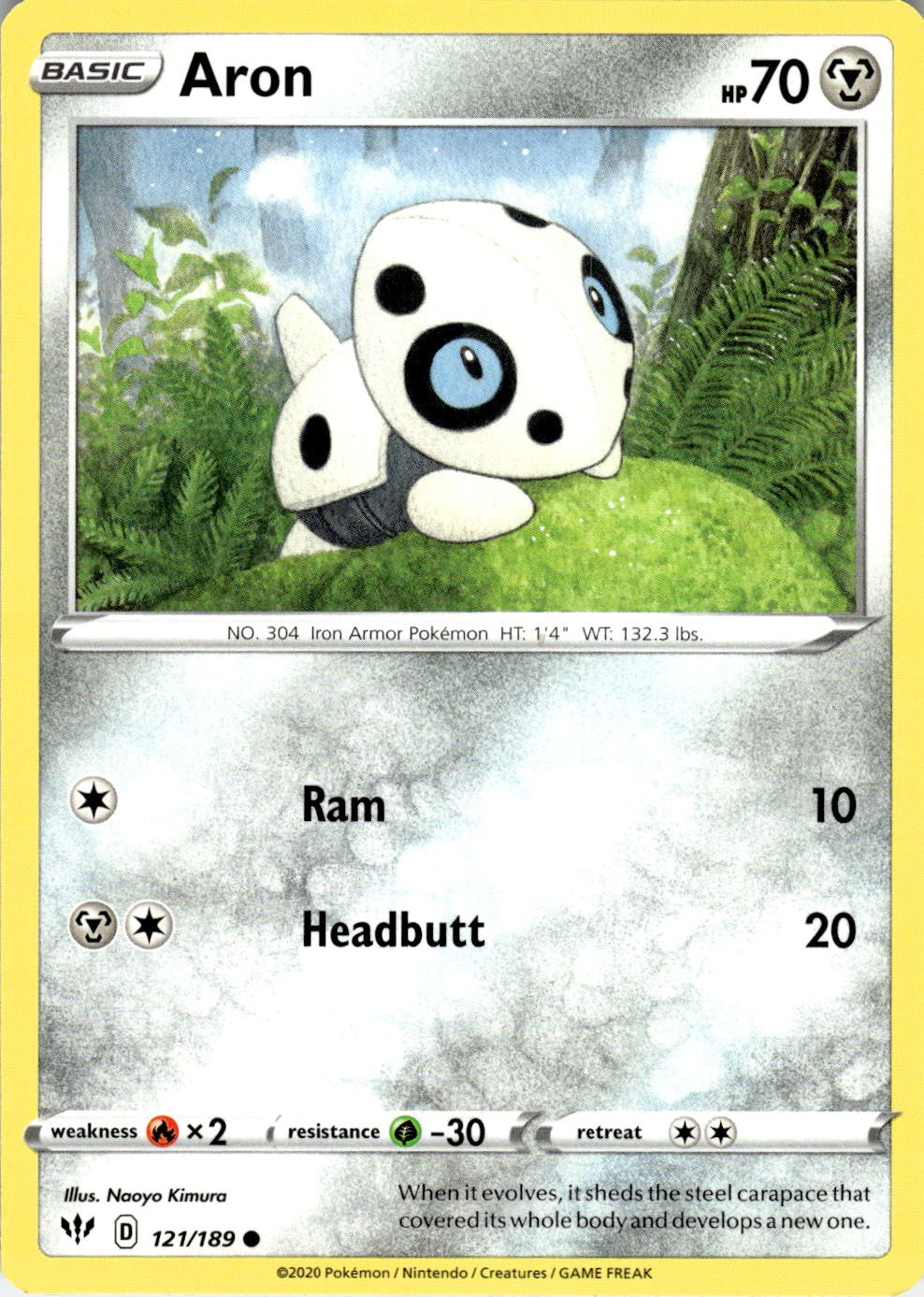 Aron 121/189 Common Darkness Ablaze Pokemon Near Mint
