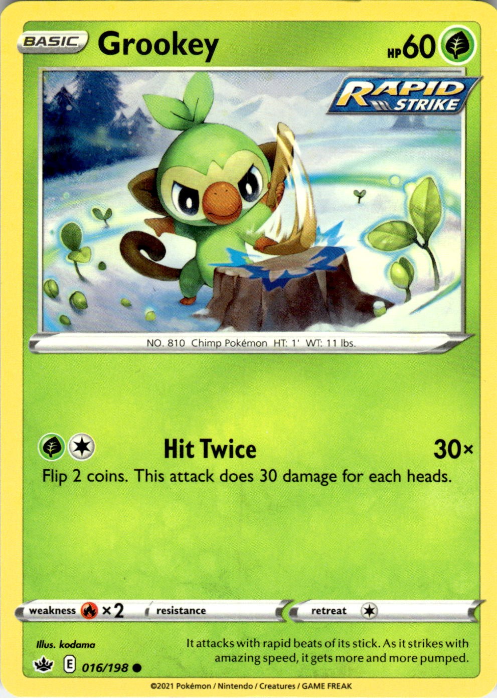 Grookey 016/198 Common Chilling Reign Pokemon Near Mint