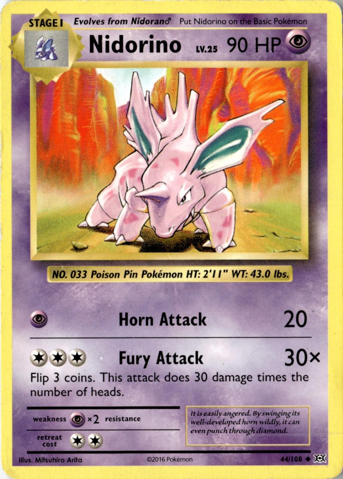 2016 POKEMON NIDORINO 44/108 UNCOMMON EVOLUTIONS NEAR MINT