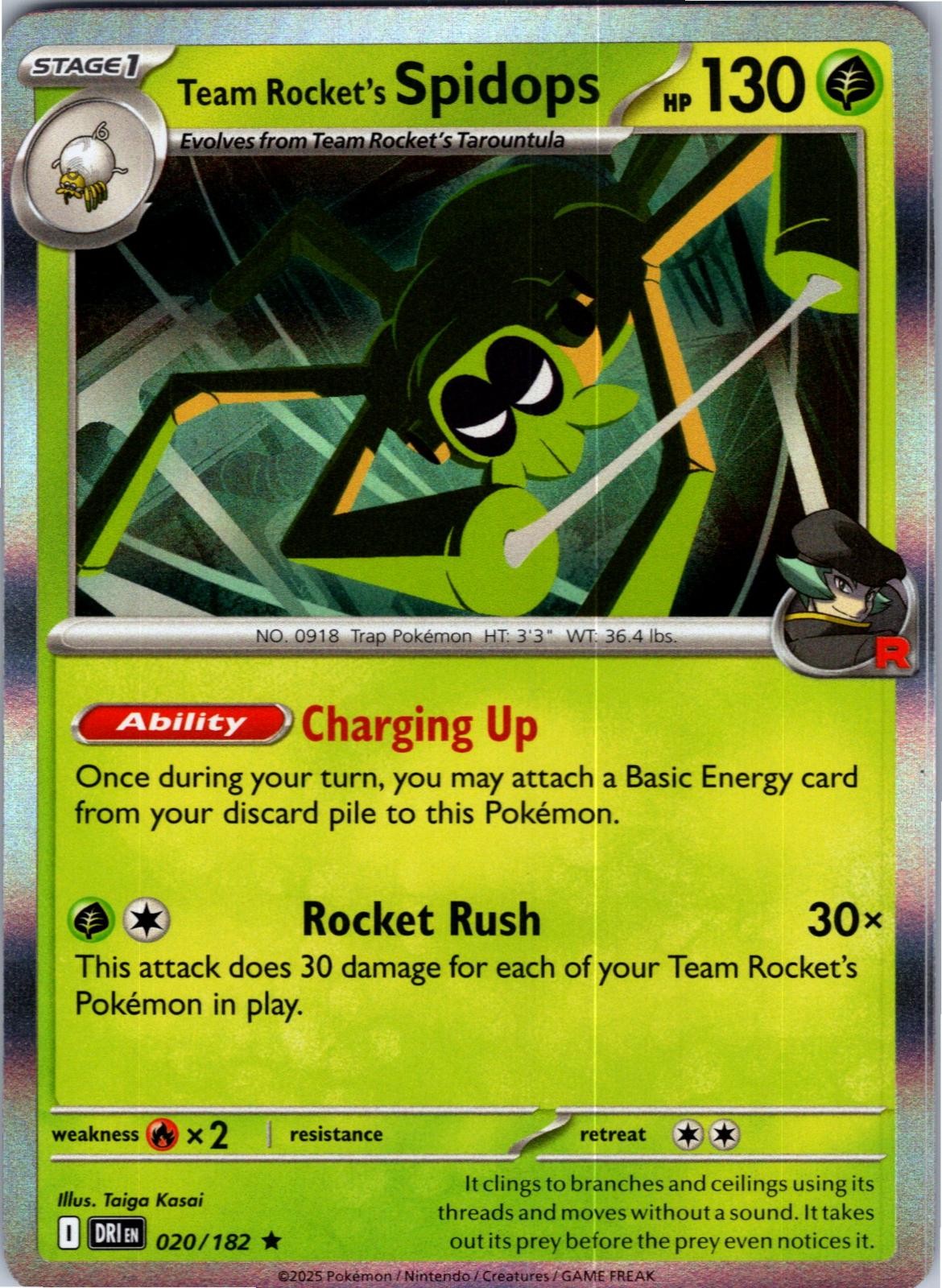 Team Rocket's Spidops 020/182 Rare Destined Rivals Pokemon Holo Lightly Played