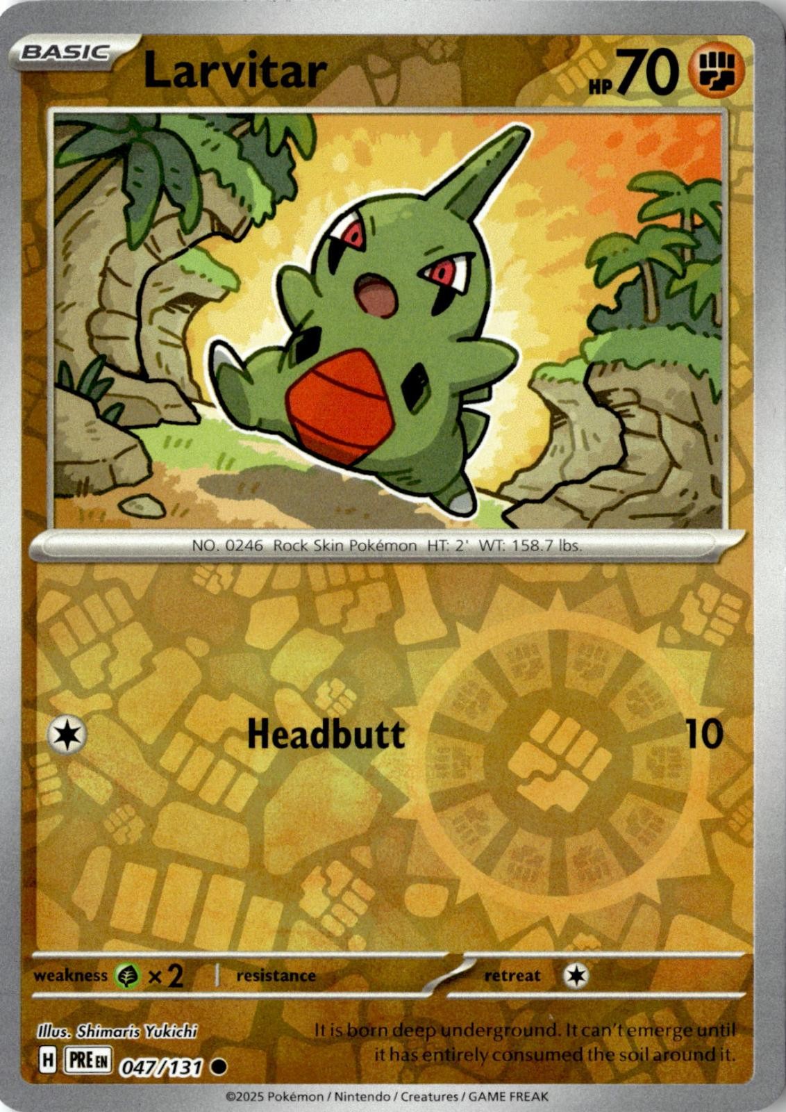 2025 POKEMON LARVITAR 047/131 COMMON PRISMATIC EVOLUTIONS REVERSE HOLO NEAR MINT