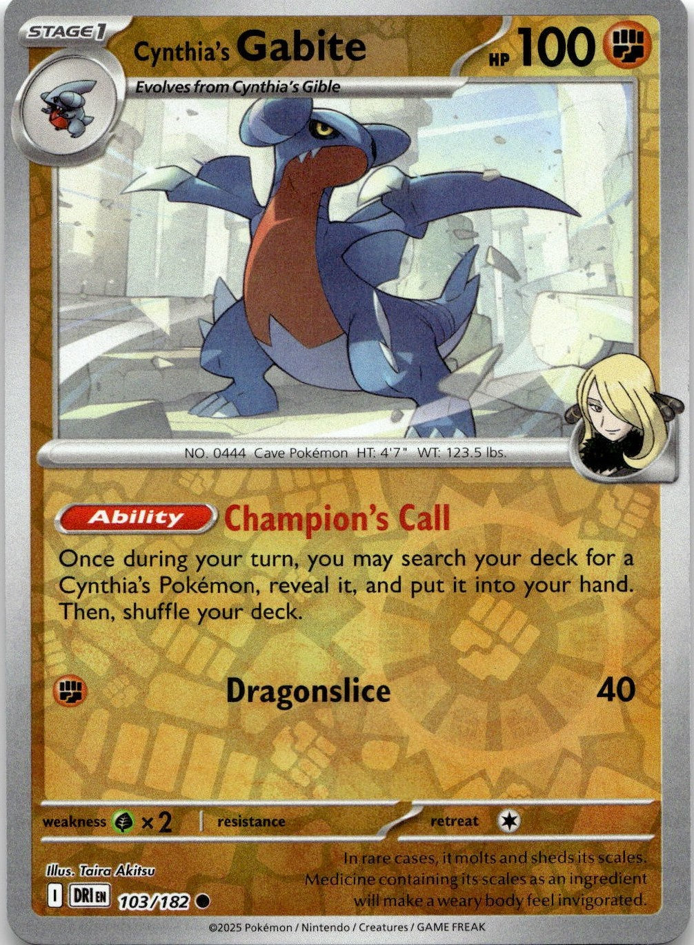 Cynthia's Gabite 103/182 Common Destined Rivals Pokemon Reverse Holo Near Mint