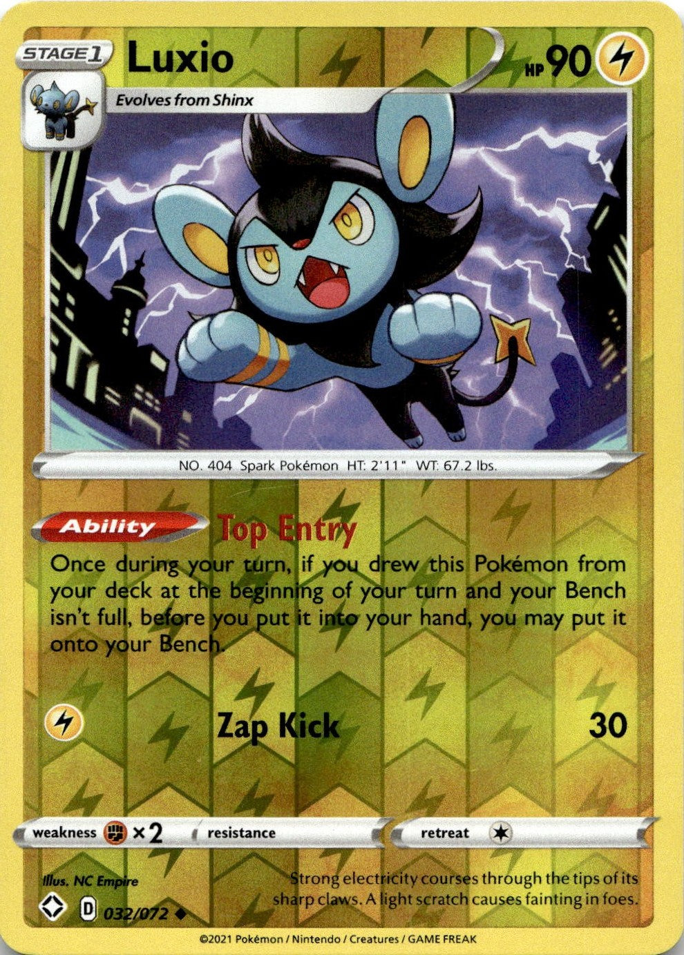 Luxio 032/072 Uncommon Shining Fates Pokemon Reverse Holo Near Mint