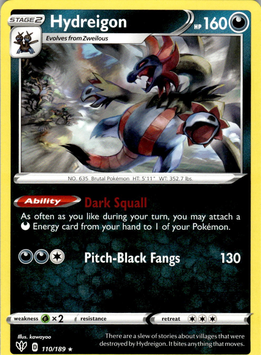 Hydreigon 110/189 Rare Darkness Ablaze Pokemon NM