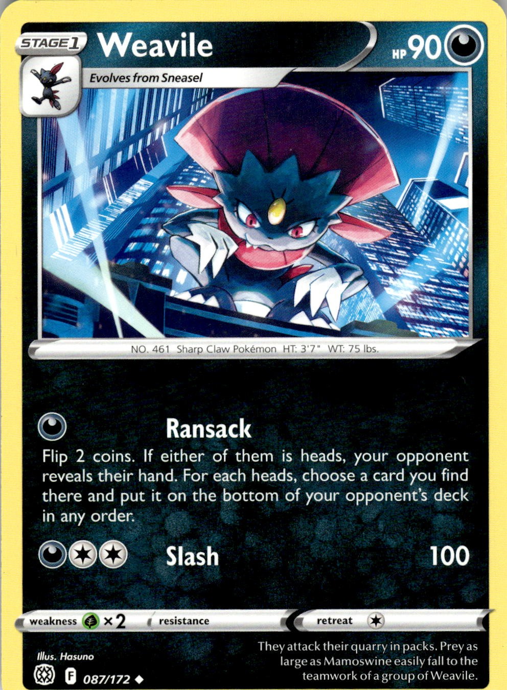 2022 POKEMON WEAVILE 087/172 UNCOMMON BRILLIANT STARS NEAR MINT