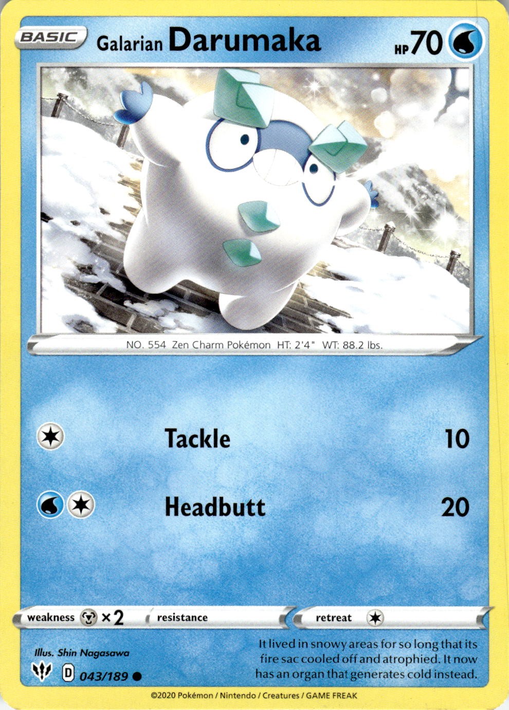 Galarian Darumaka 043/189 Common Darkness Ablaze Pokemon NM
