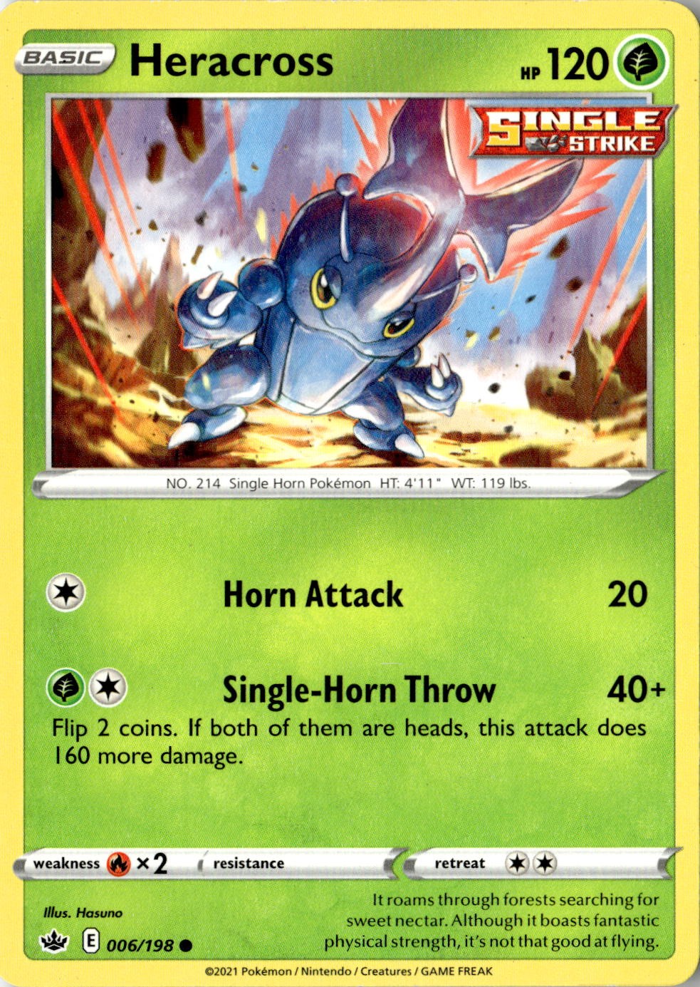 2021 POKEMON HERACROSS 006/198 COMMON CHILLING REIGN NEAR MINT