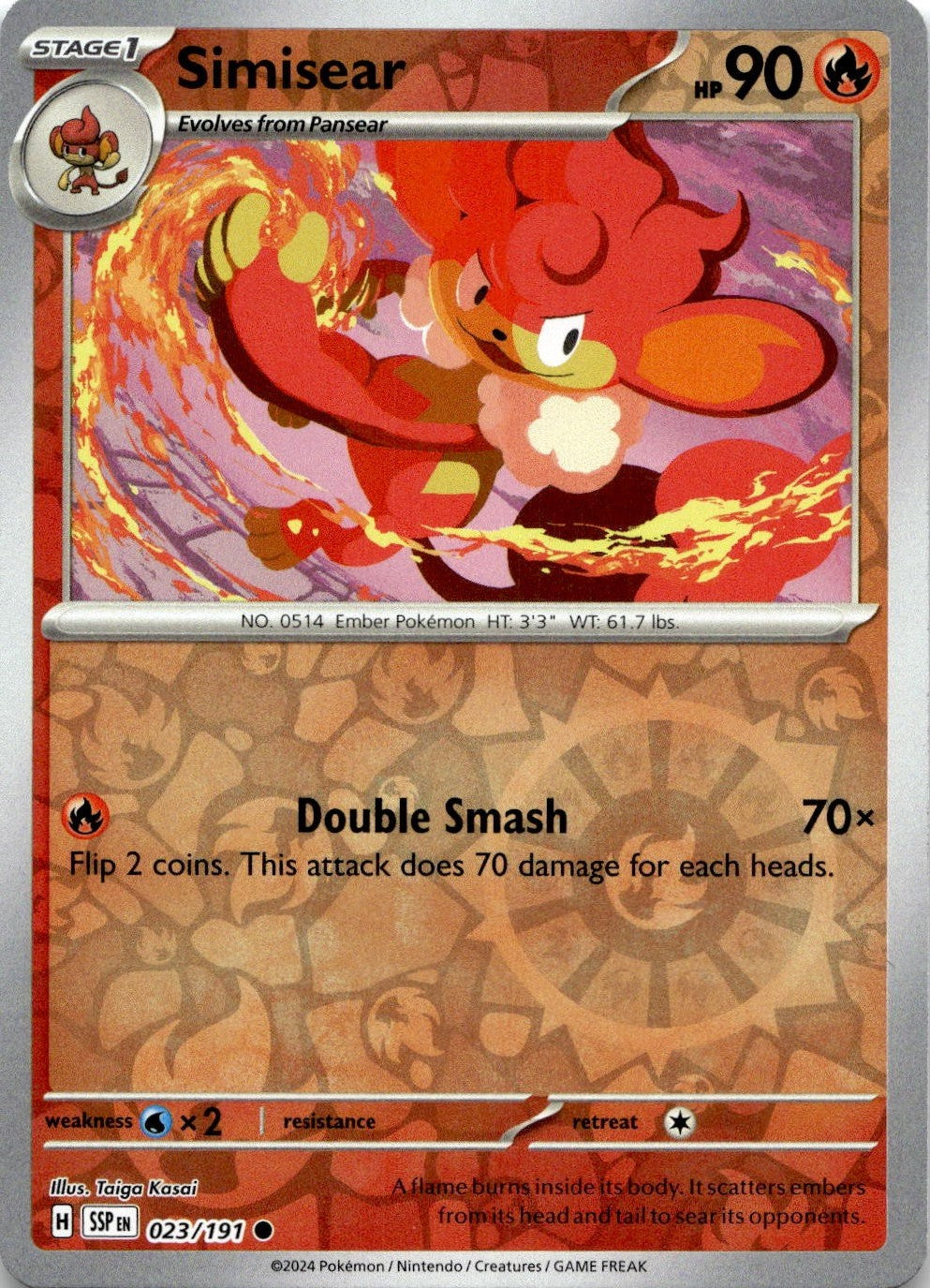 Simisear 023/191 Common Surging Sparks Pokemon Reverse Holo Near Mint