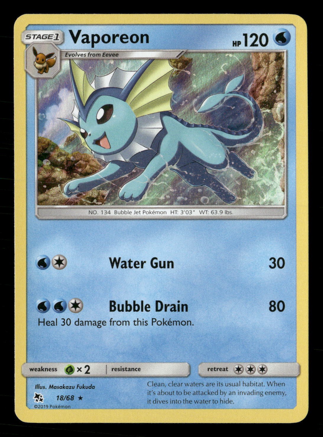 Vaporeon Holo Rare Hidden Fates 18/68 NM