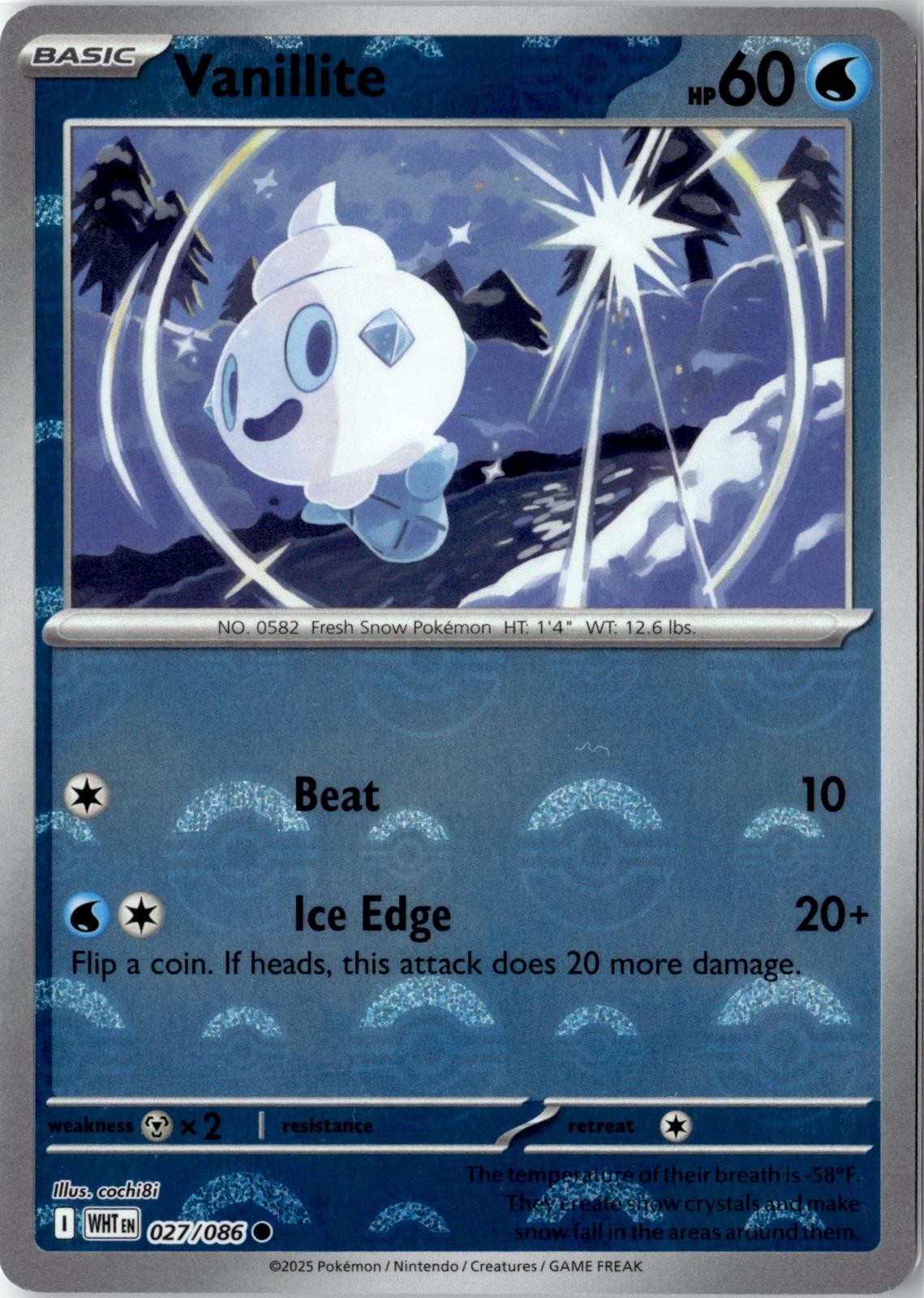 2025 POKEMON VANILLITE (POKE BALL PATTERN) 027/086 COMMON WHITE FLARE HOLO NM