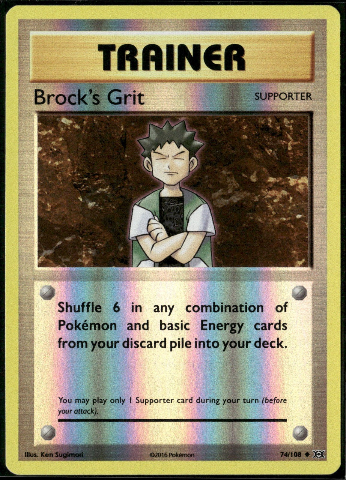 Brock's Grit Reverse Holo Uncommon XY - Evolutions 74/108 NM