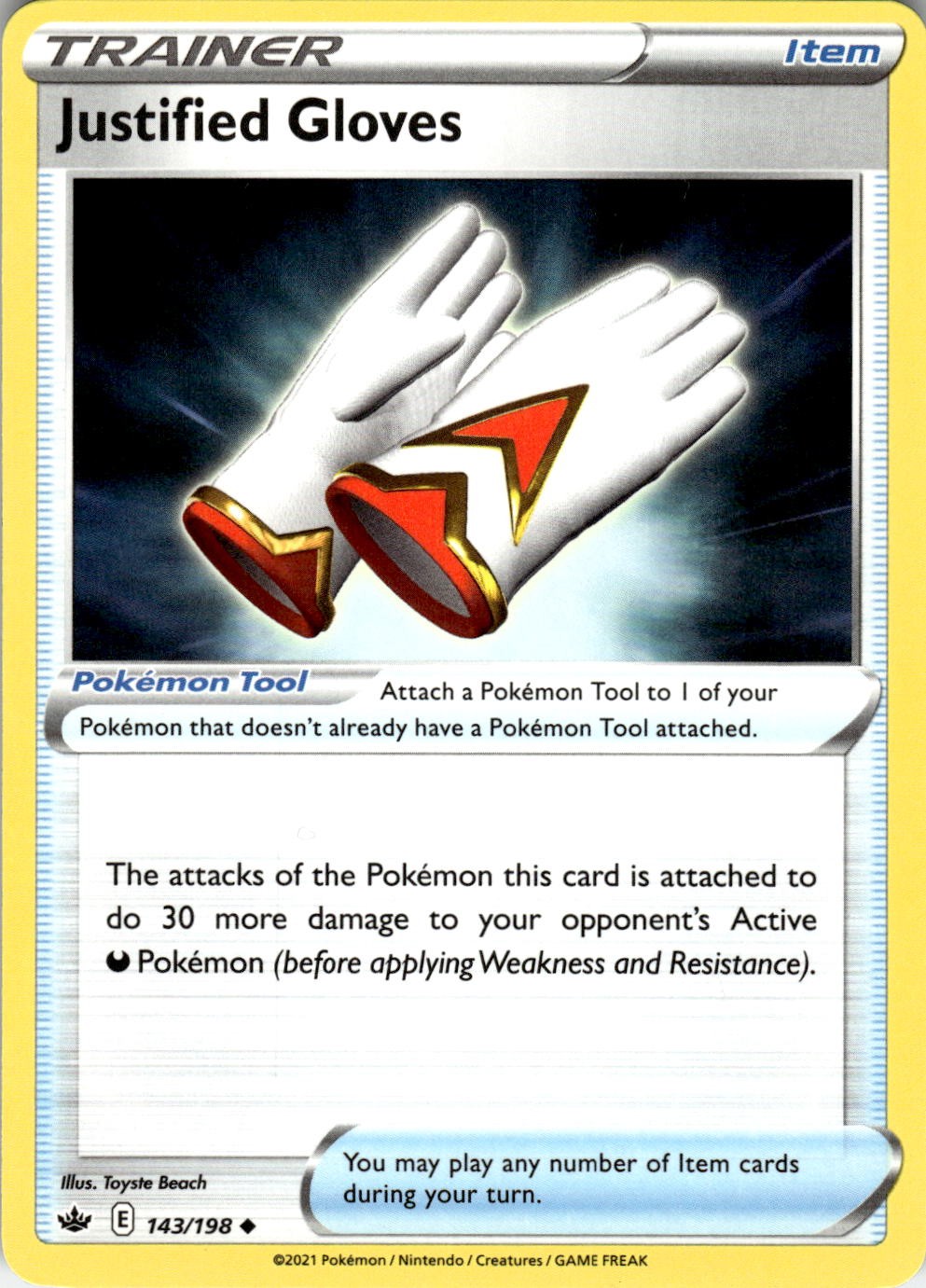 Justified Gloves 143/198 Uncommon Chilling Reign Pokemon Near Mint