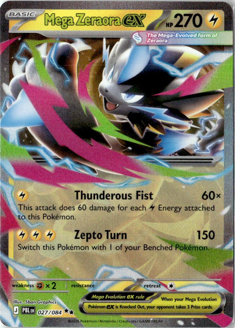 2026 POKEMON MEGA ZERAORA EX 027/084 DOUBLE RARE PITCH BLACK HOLO NEAR MINT
