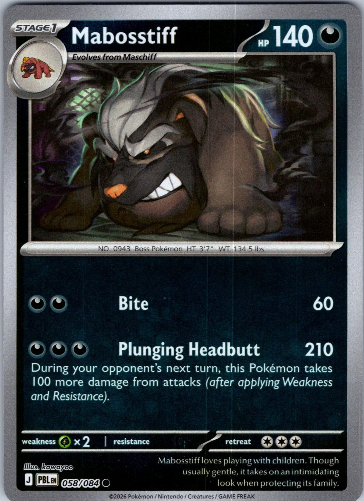 Mabosstiff 058/084 Common Pitch Black Pokemon Lightly Played