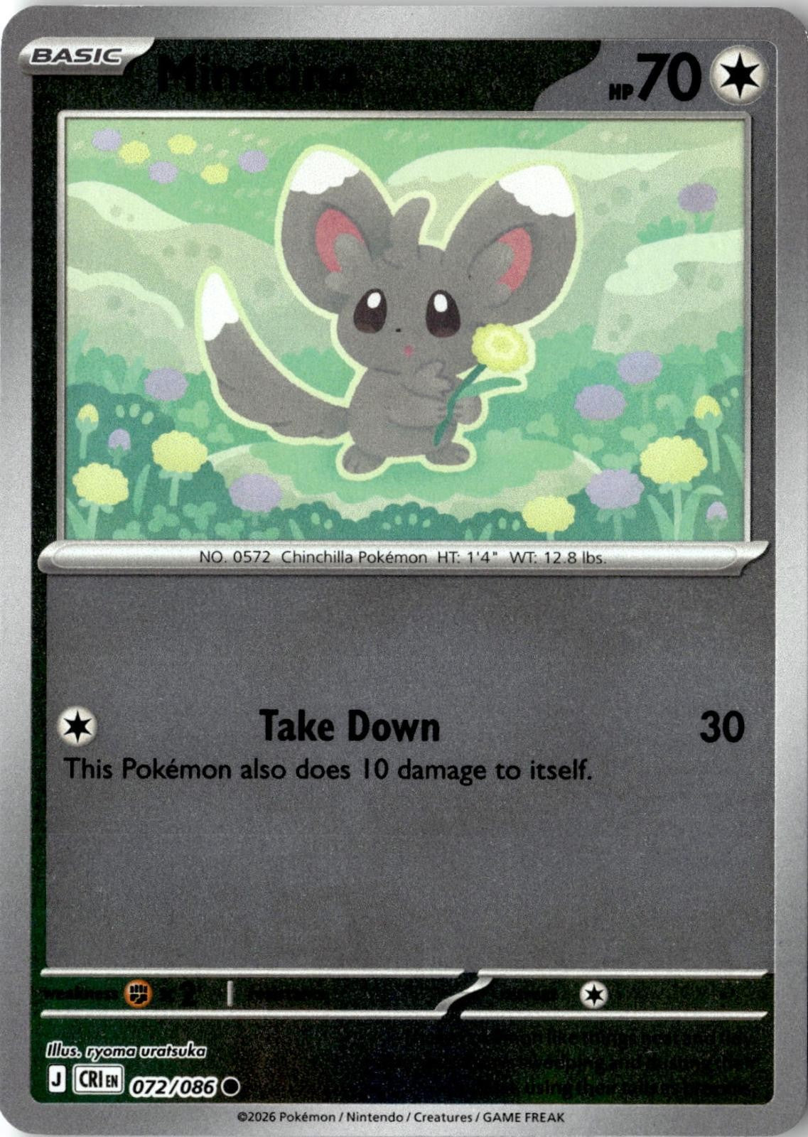 2026 POKEMON MINCCINO 072/086 COMMON CHAOS RISING REVERSE HOLO NEAR MINT