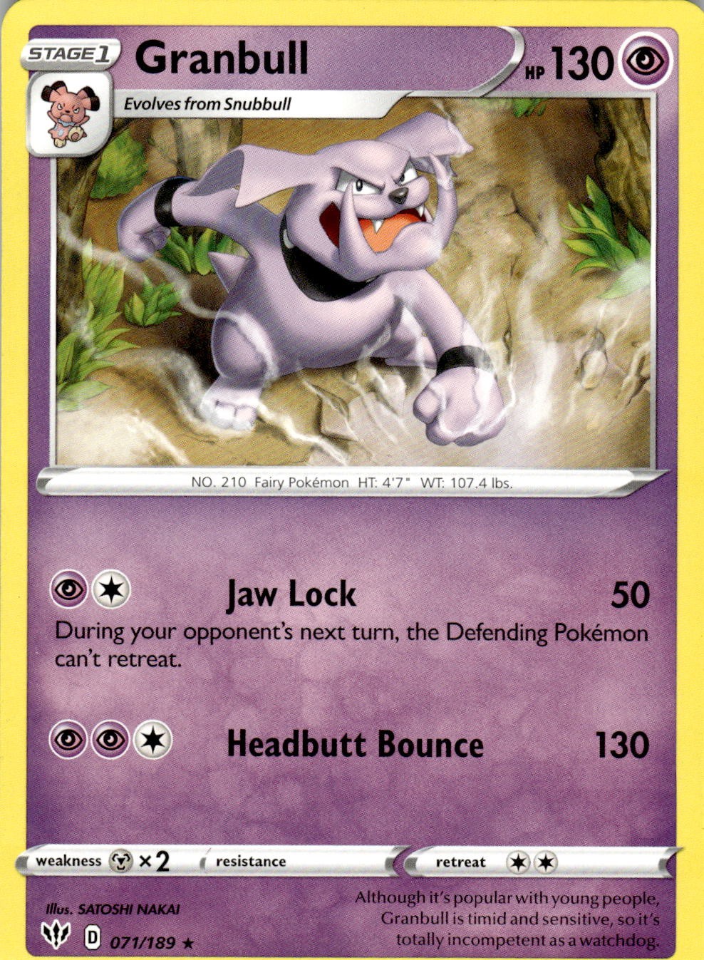 Granbull 071/189 Rare Darkness Ablaze Pokemon Near Mint