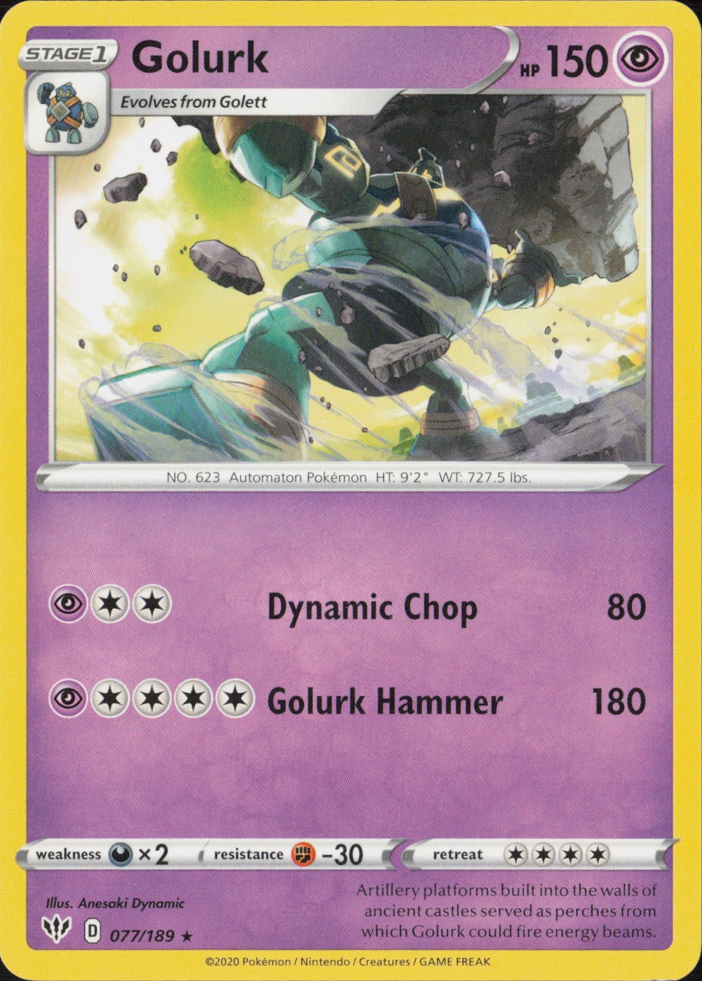 Golurk Rare SWSH03: Darkness Ablaze 077/189 NM