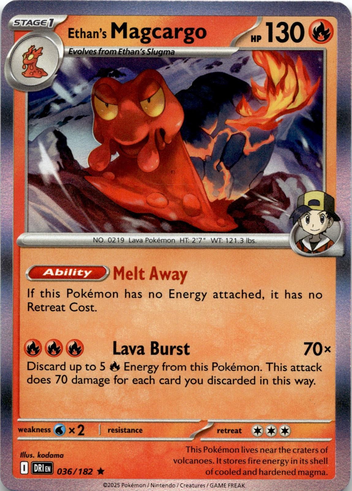 Ethan's Magcargo 036/182 Rare Destined Rivals Pokemon Holo Near Mint