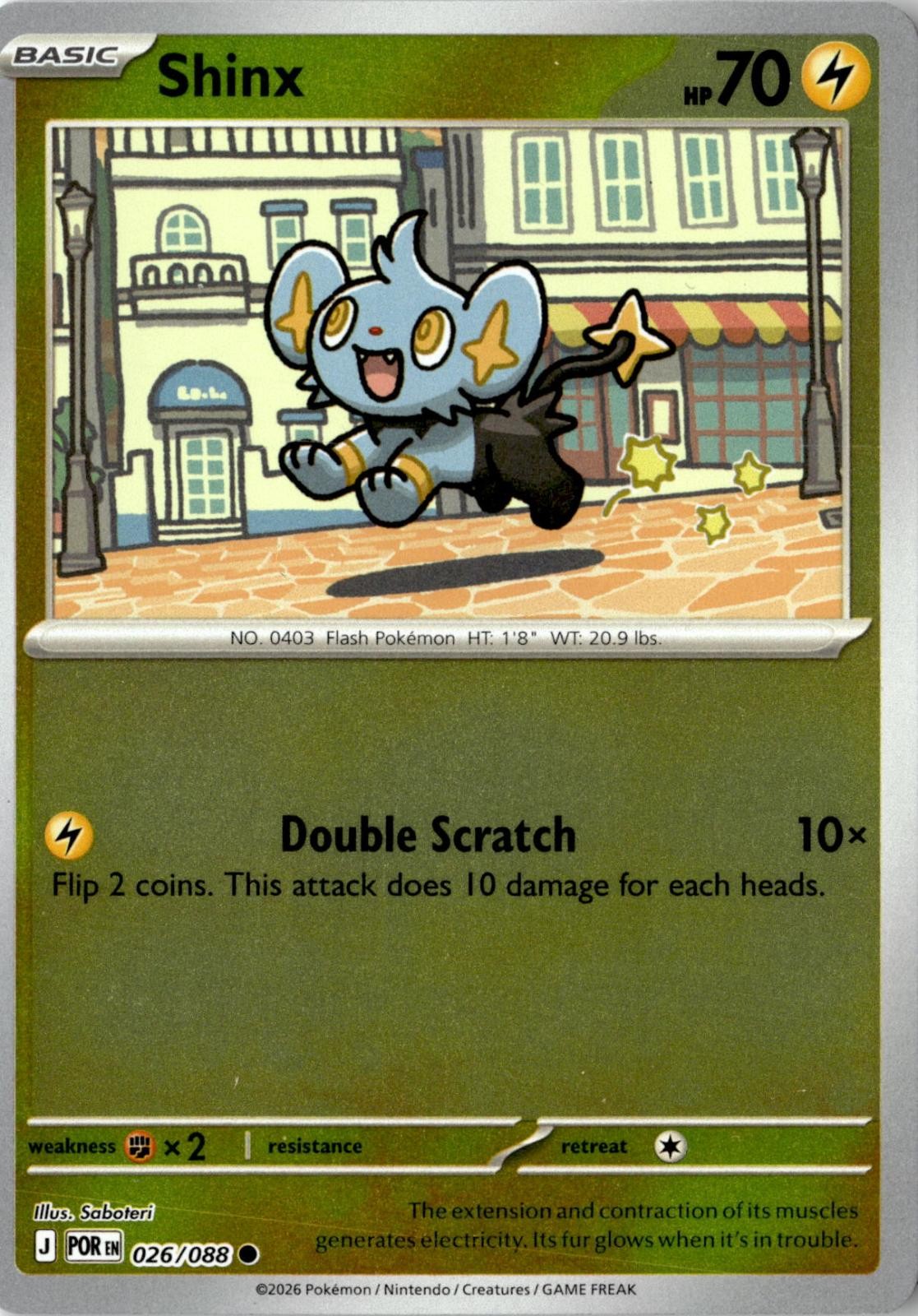 2026 POKEMON SHINX 026/088 COMMON PERFECT ORDER REVERSE HOLO NEAR MINT