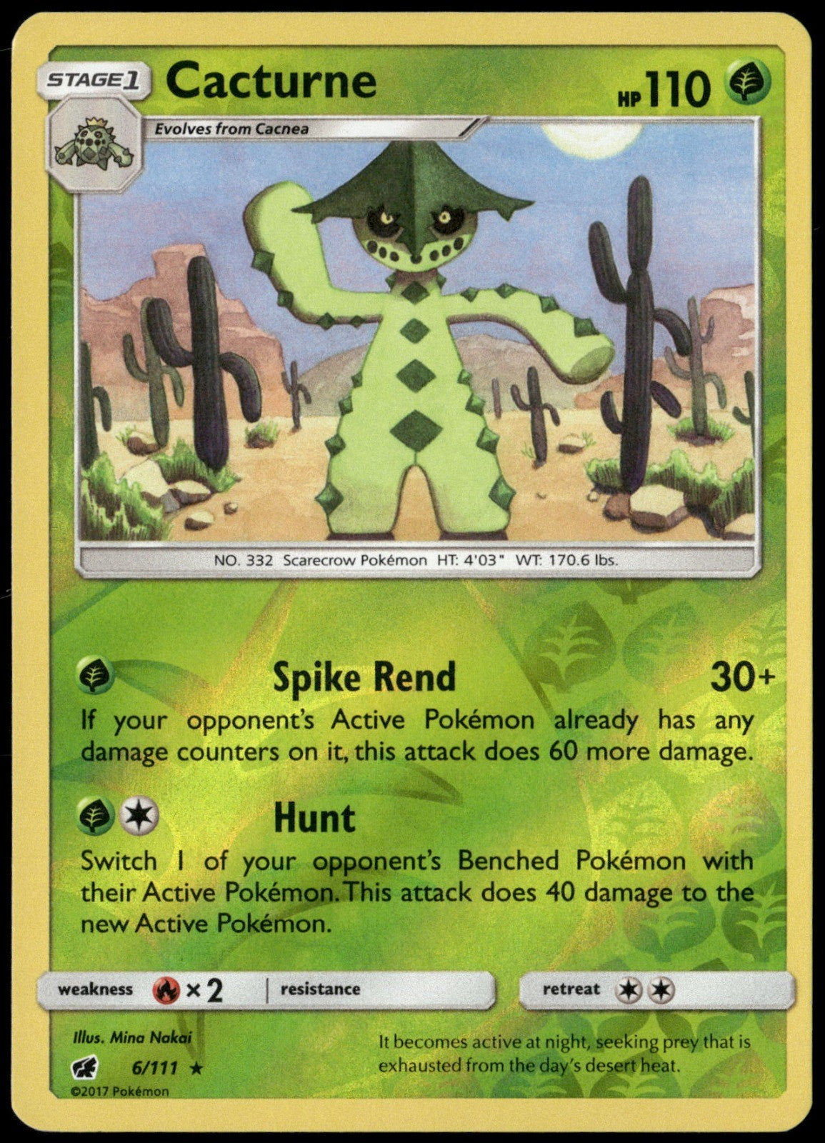 Cacturne Reverse Holo Rare SM - Crimson Invasion 6/111 NM