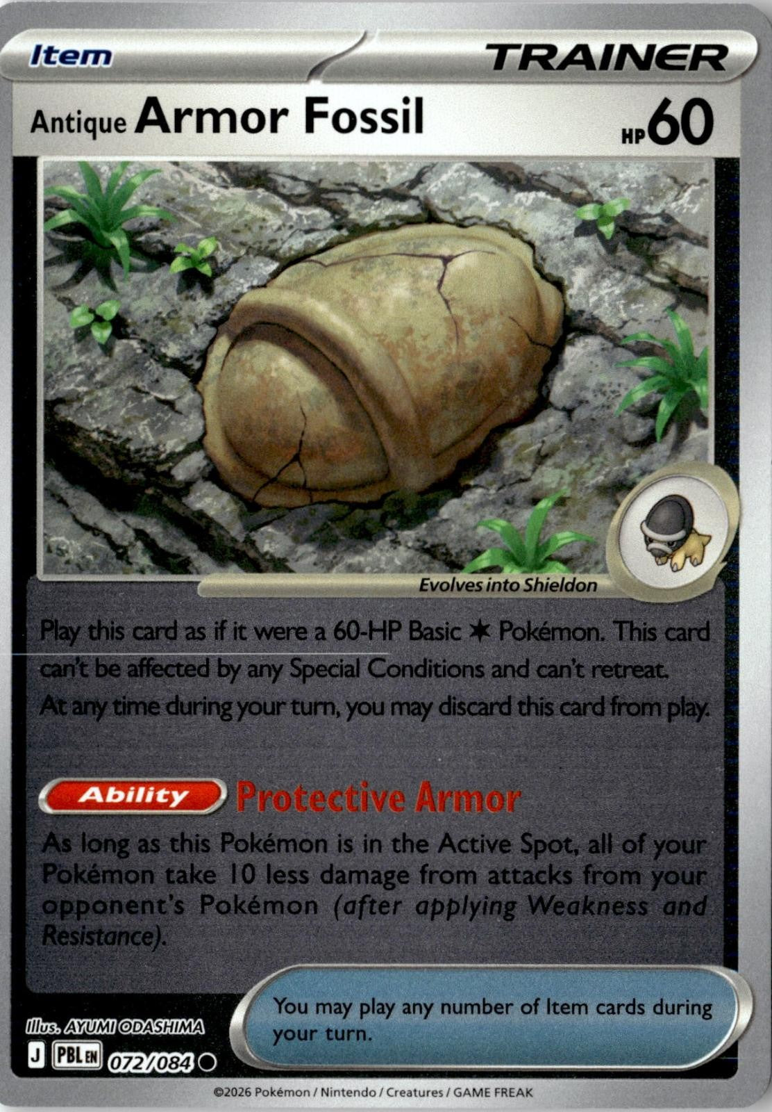 2026 POKEMON ANTIQUE ARMOR FOSSIL 072/084 COMMON PITCH BLACK REVERSE HOLO NM