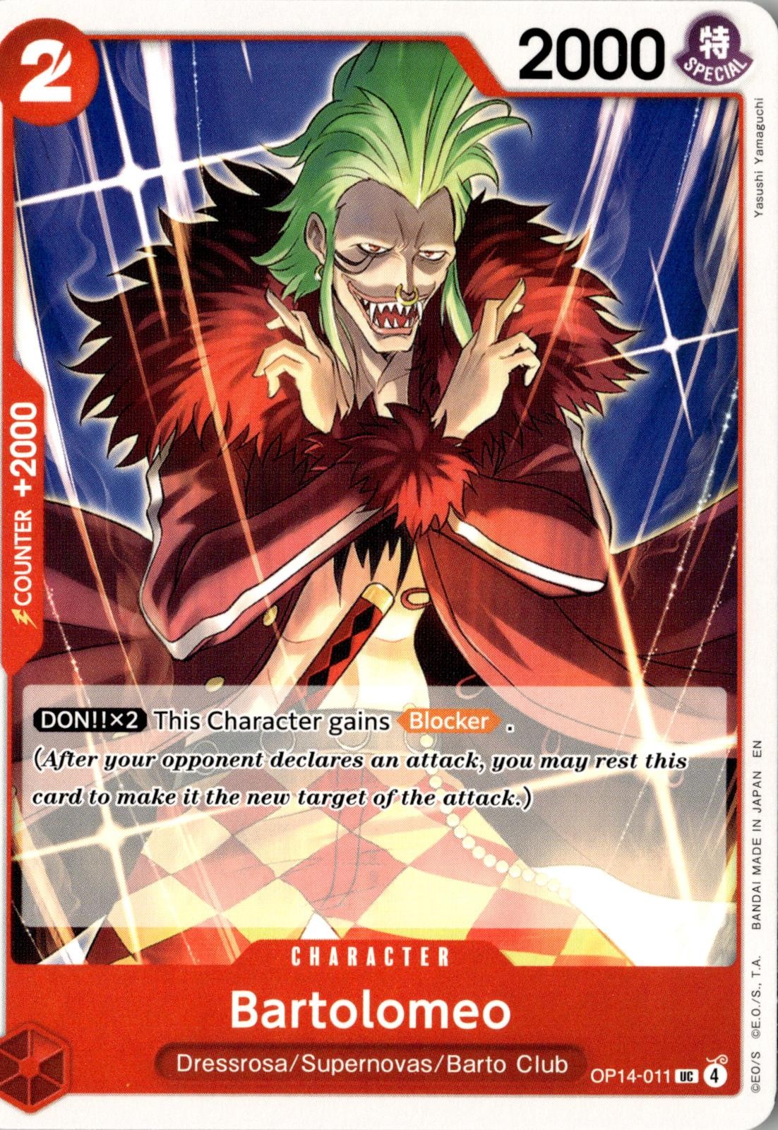 ONE PIECE BARTOLOMEO OP14-011 THE AZURE SEA'S SEVEN RELEASE EVENT CARDS NM