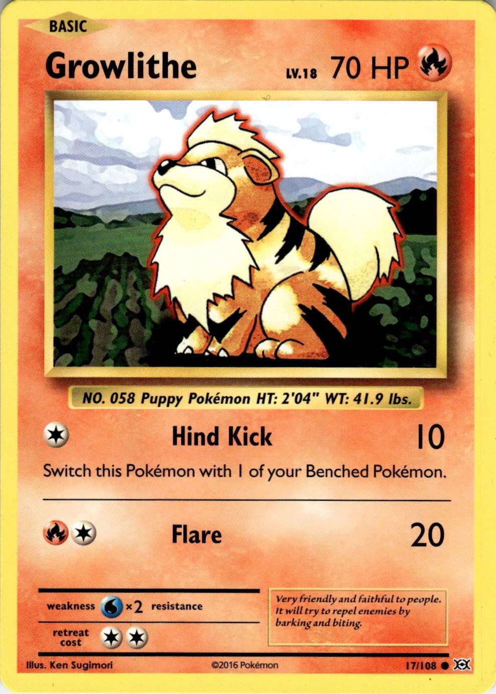 Growlithe 17/108 Common Evolutions Pokemon Near Mint