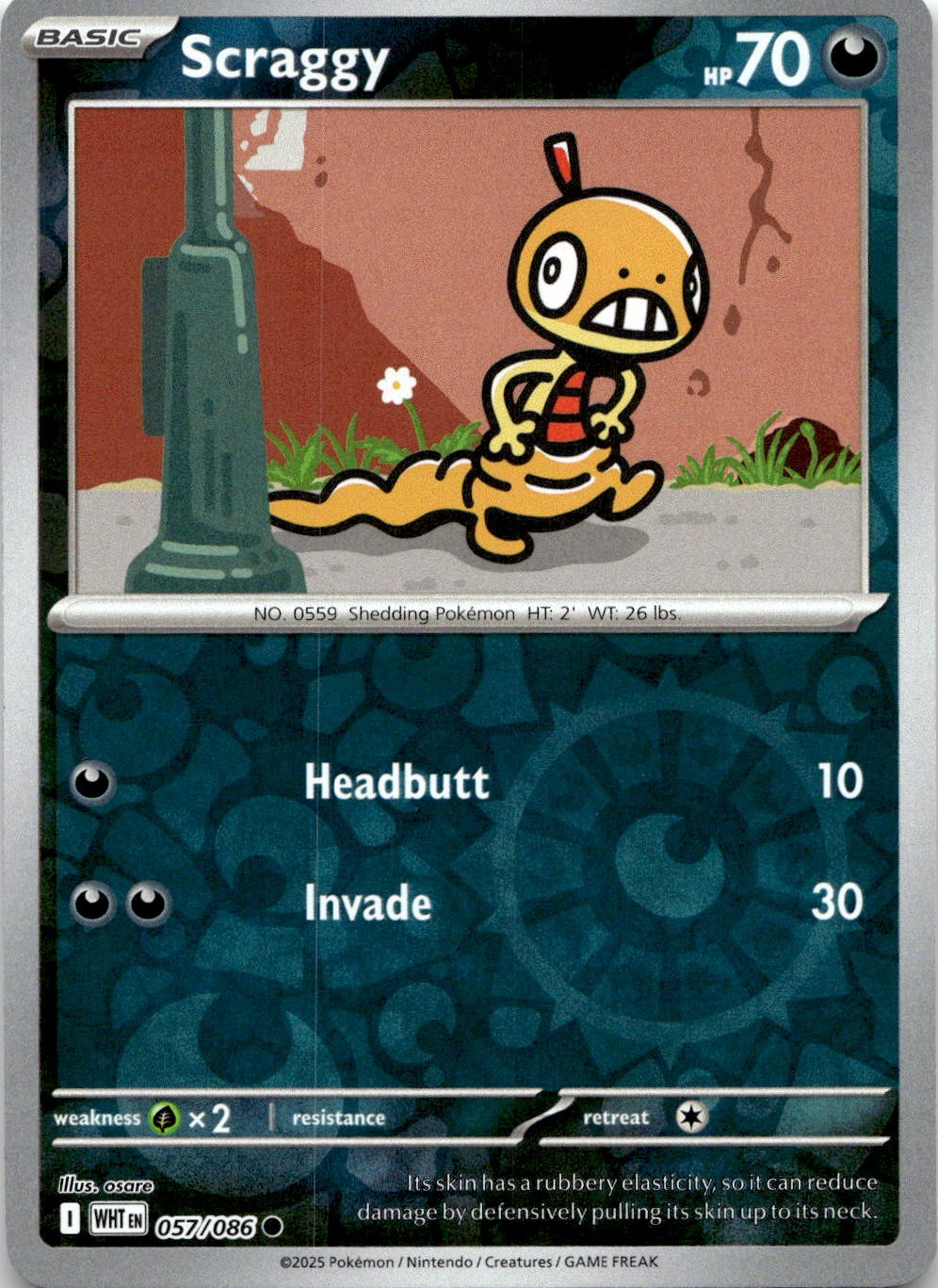 Scraggy 057/086 Common White Flare Pokemon Reverse Holo Near Mint