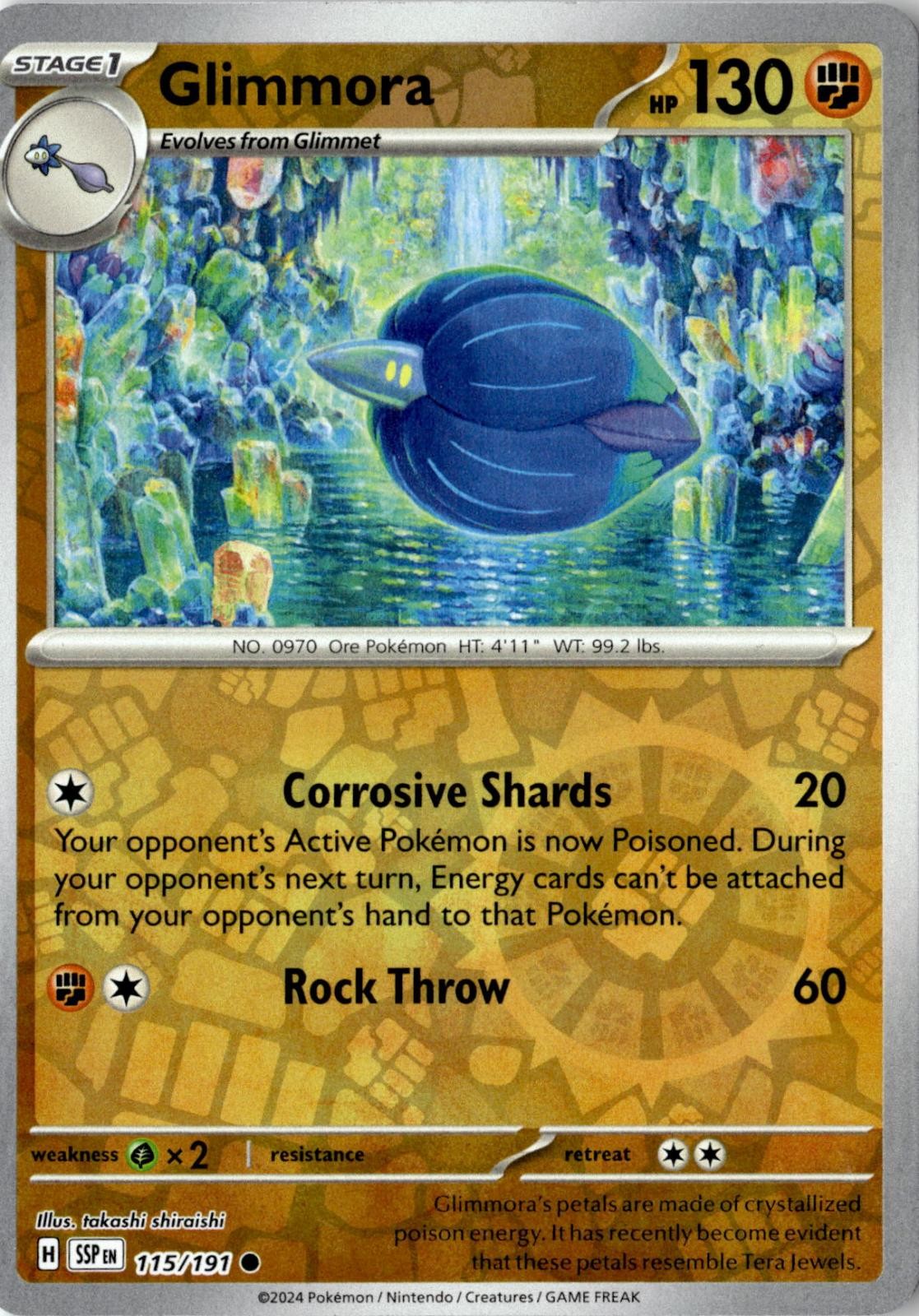 2024 POKEMON GLIMMORA 115/191 COMMON SURGING SPARKS REVERSE HOLO NEAR MINT