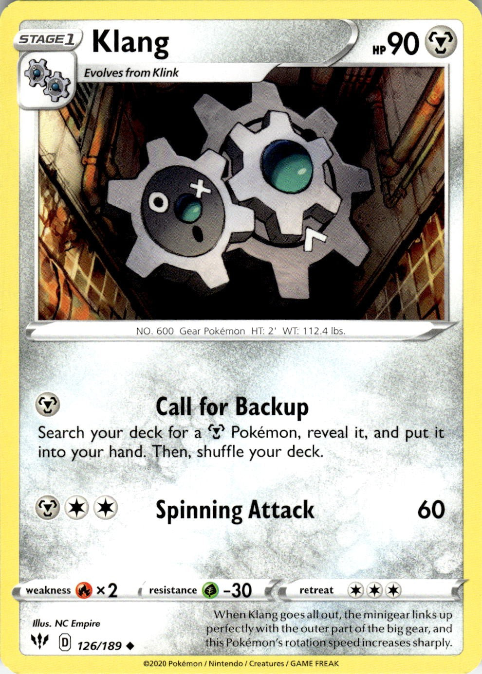 Klang 126/189 Uncommon Darkness Ablaze Pokemon Near Mint