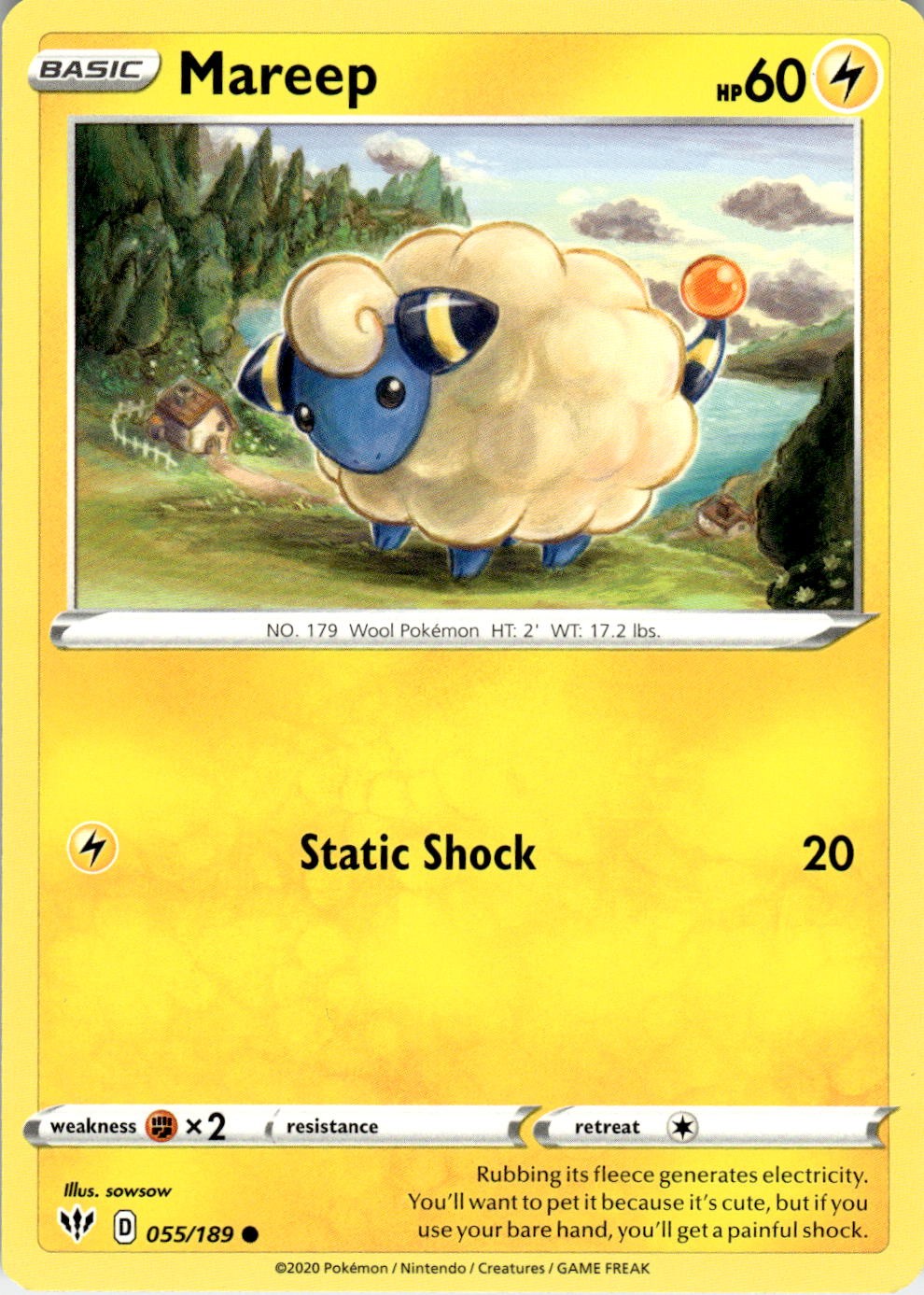 Mareep 055/189 Common Darkness Ablaze Pokemon Lightly Played