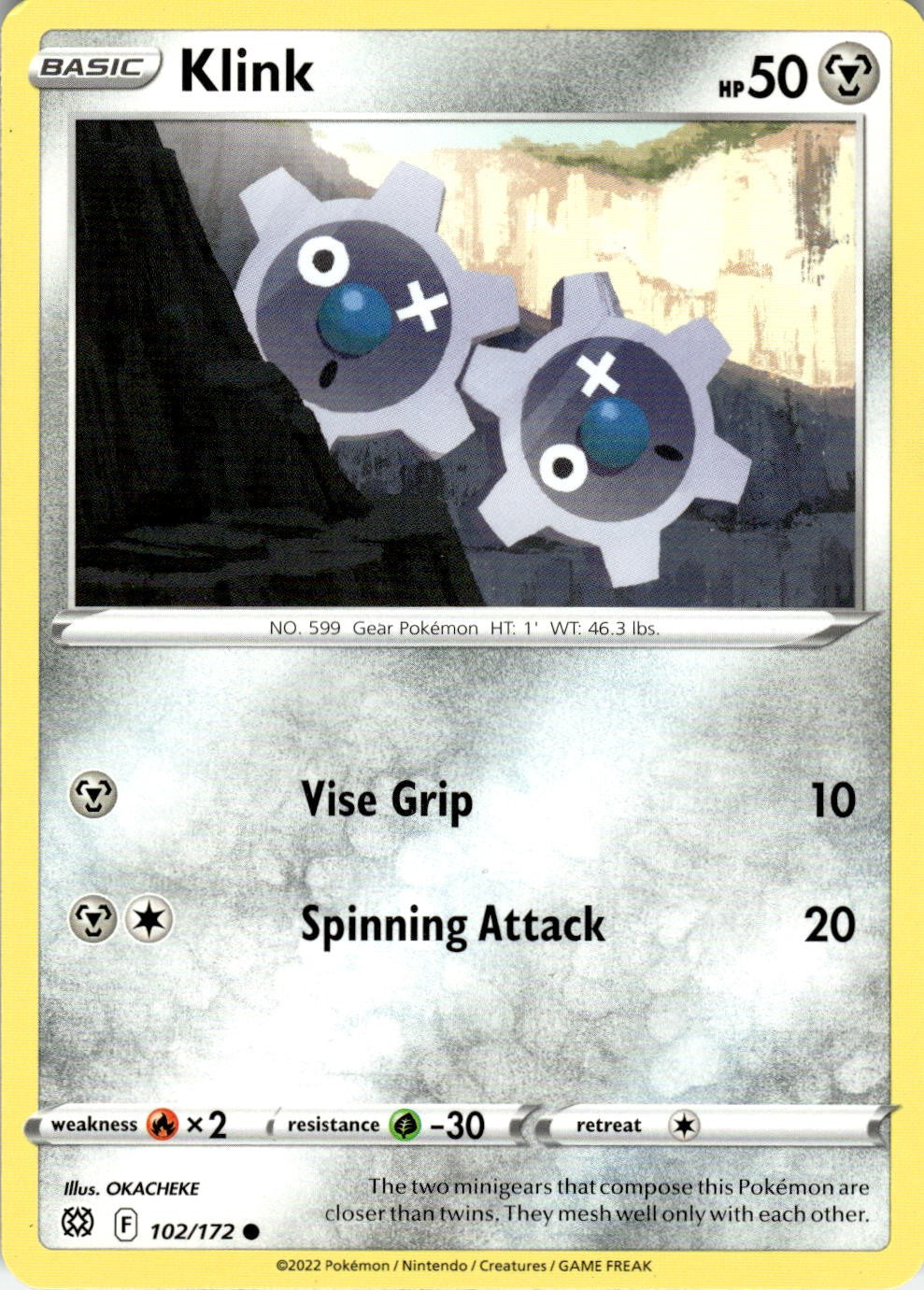 2022 POKEMON KLINK 102/172 COMMON BRILLIANT STARS NEAR MINT