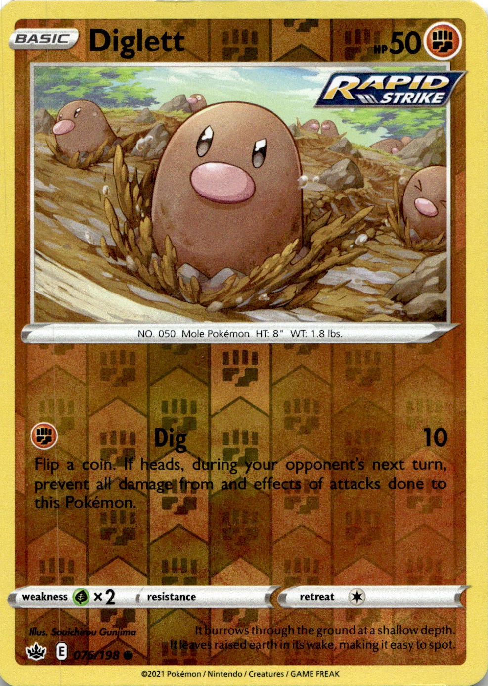 Diglett 076/198 Common Chilling Reign Pokemon Reverse Holo Lightly Played