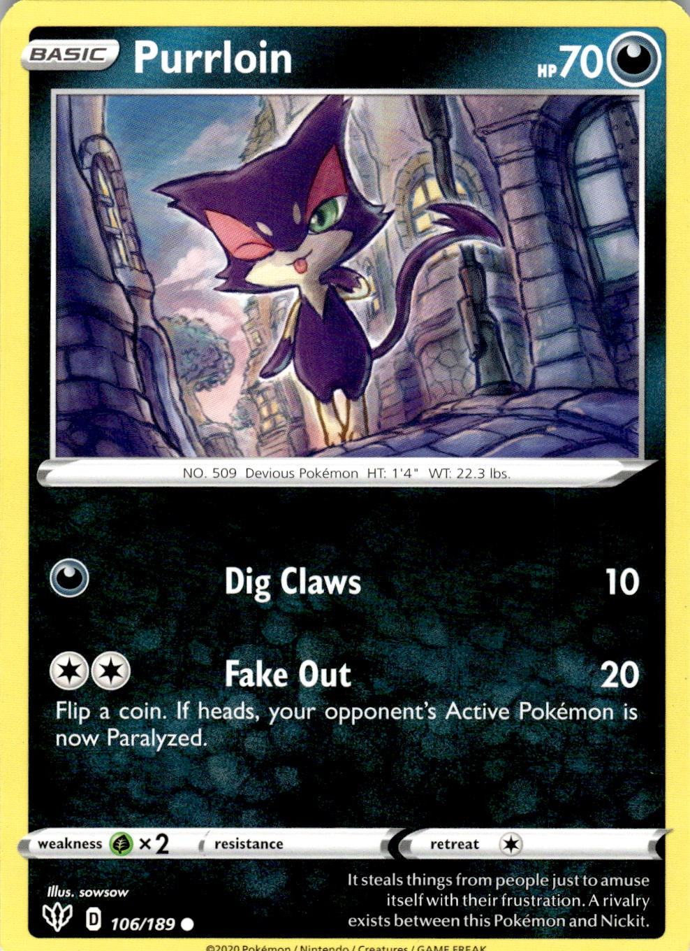 Purrloin (#1) 1/30 Common BW Trainer Kit: Excadrill & Zoroark Pokemon Near Mint