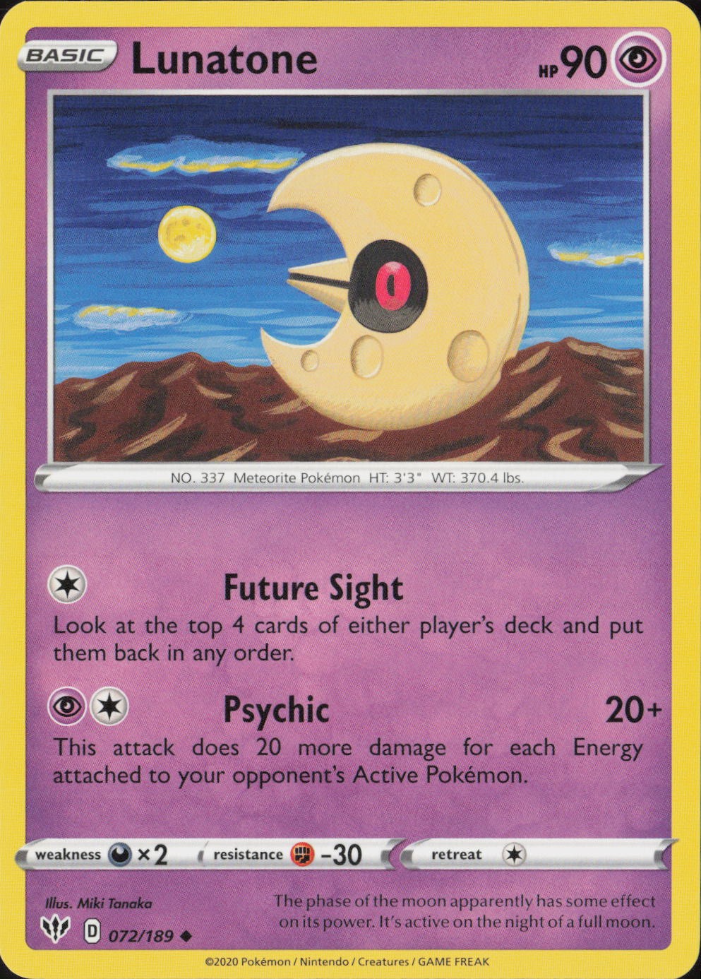 Lunatone Uncommon SWSH03: Darkness Ablaze 072/189 NM