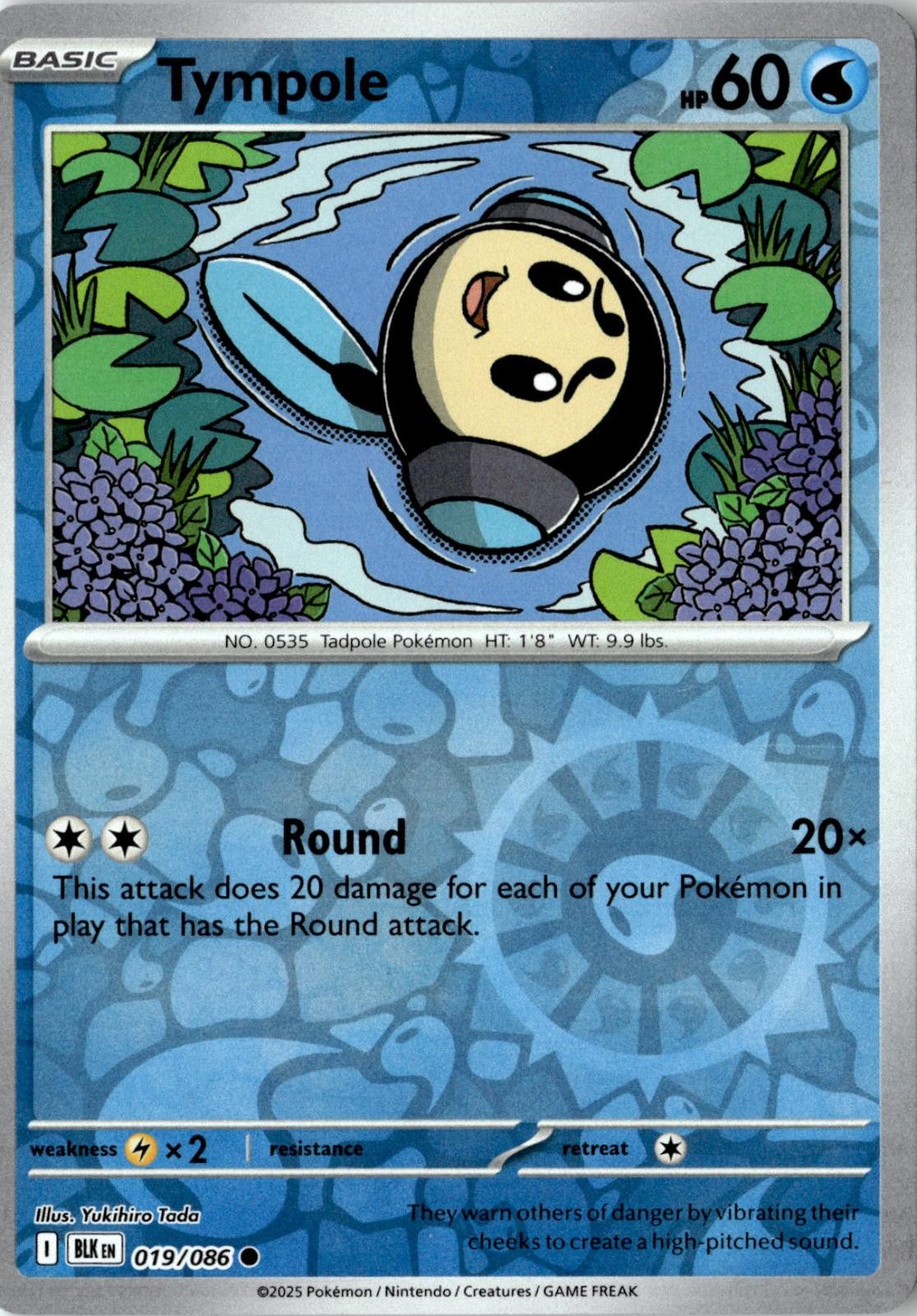 2025 POKEMON TYMPOLE 019/086 COMMON BLACK BOLT REVERSE HOLO NEAR MINT