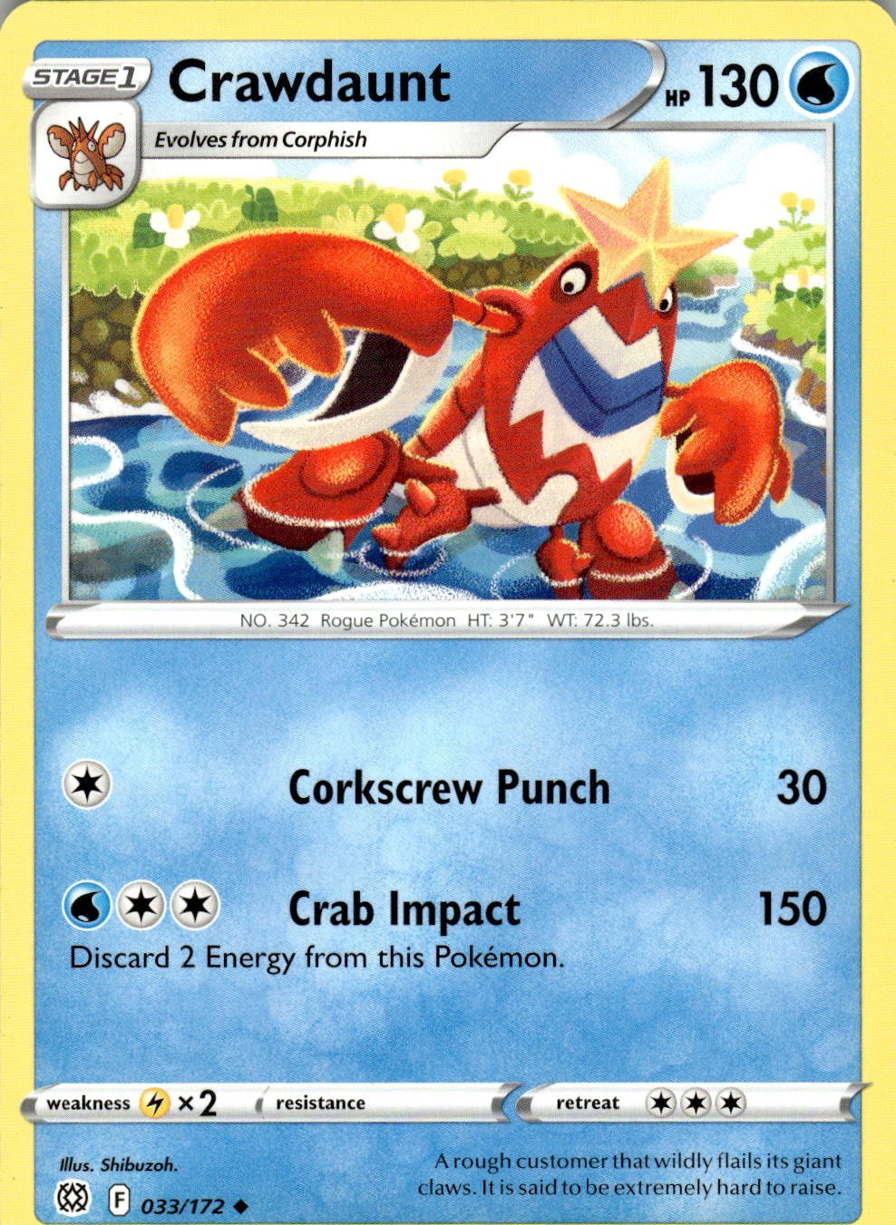 2022 POKEMON CRAWDAUNT 033/172 UNCOMMON BRILLIANT STARS NEAR MINT