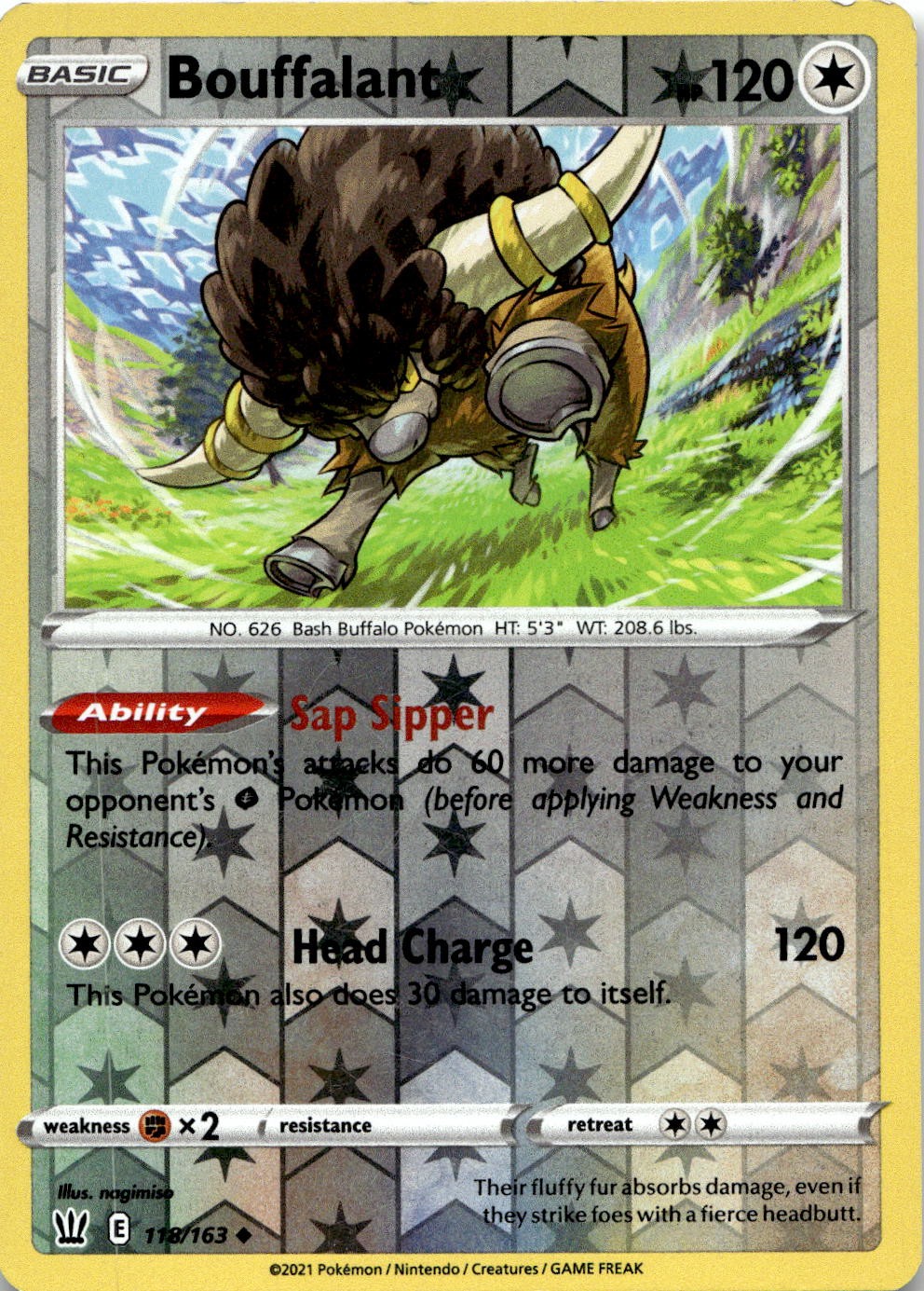 Bouffalant 118/163 Uncommon Battle Styles Pokemon Reverse Holo Lightly Played
