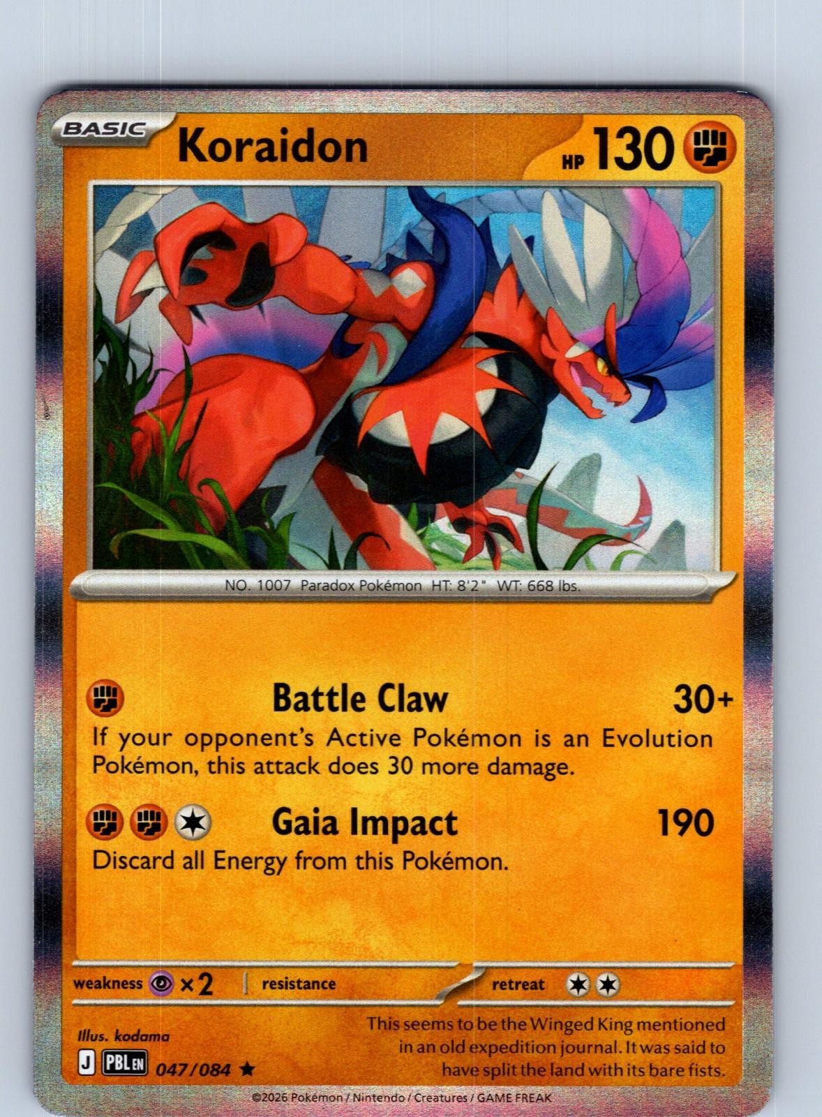 Koraidon 047/084 Rare Pitch Black Pokemon Holo Near Mint