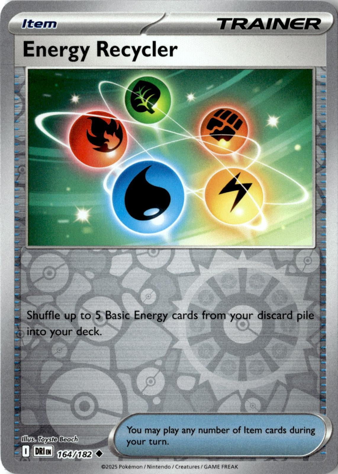 2025 POKEMON ENERGY RECYCLER 164/182 UNCOMMON DESTINED RIVALS REVERSE HOLO NM