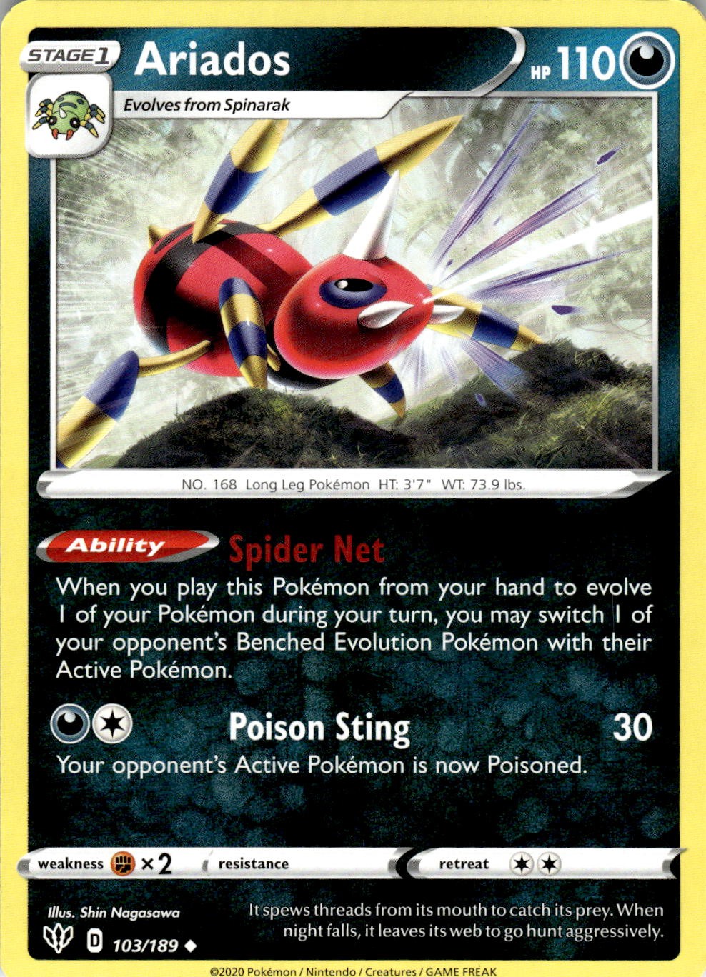 Ariados 103/189 Uncommon Darkness Ablaze Pokemon Lightly Played