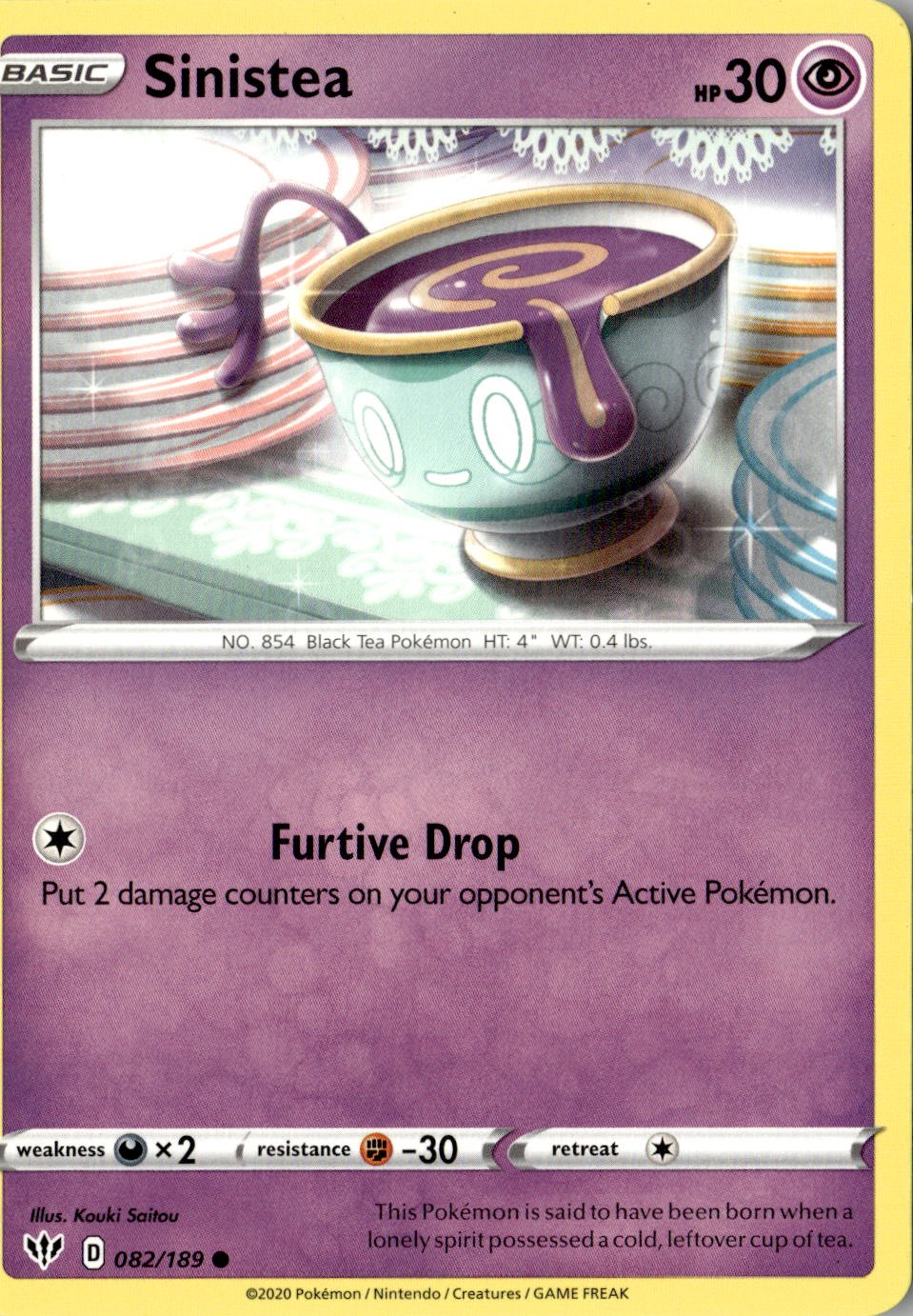2020 POKEMON SINISTEA 082/189 COMMON DARKNESS ABLAZE NEAR MINT