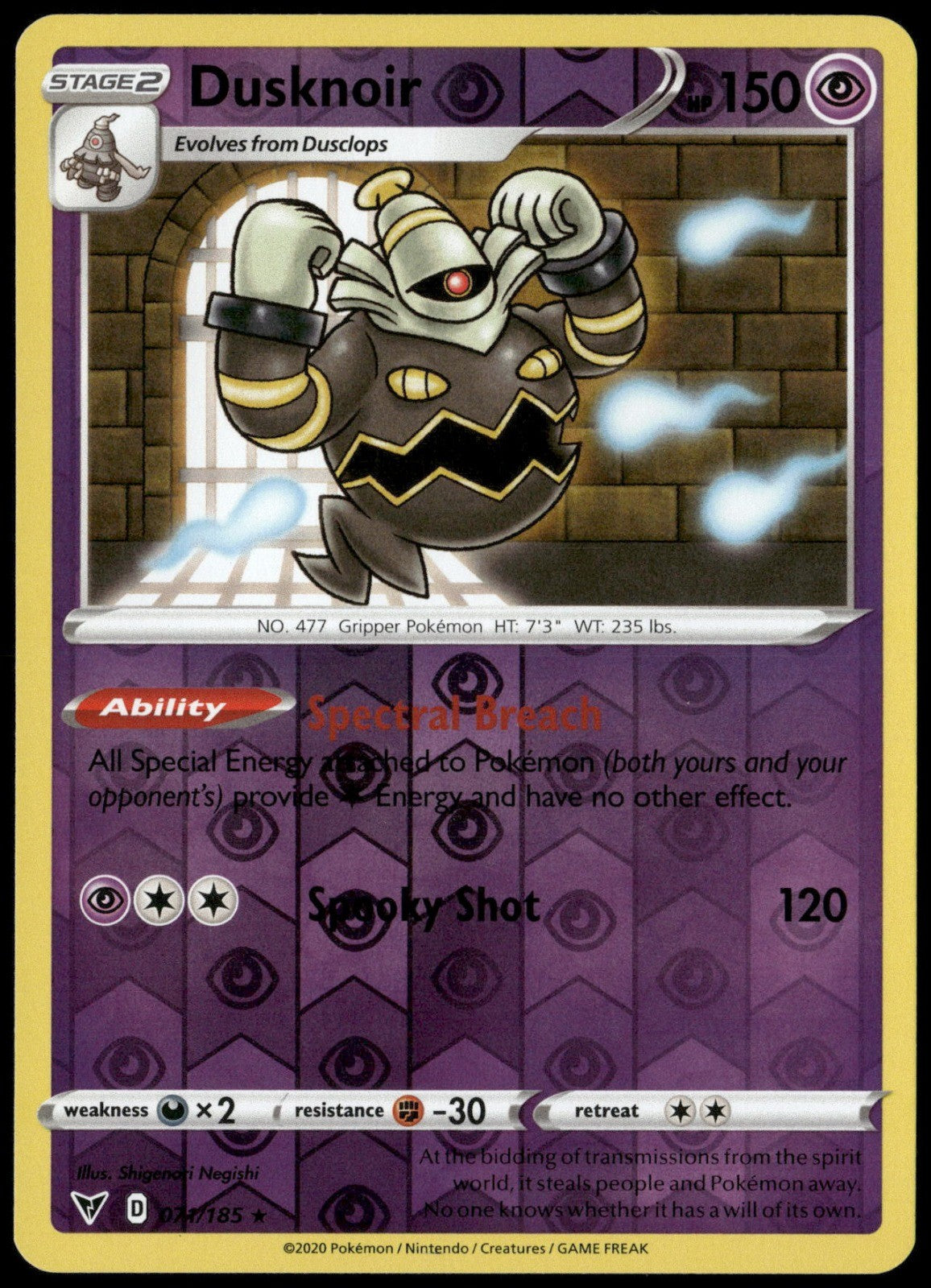 Dusknoir Reverse Holo Holo Rare SWSH04: Vivid Voltage 071/185 NM