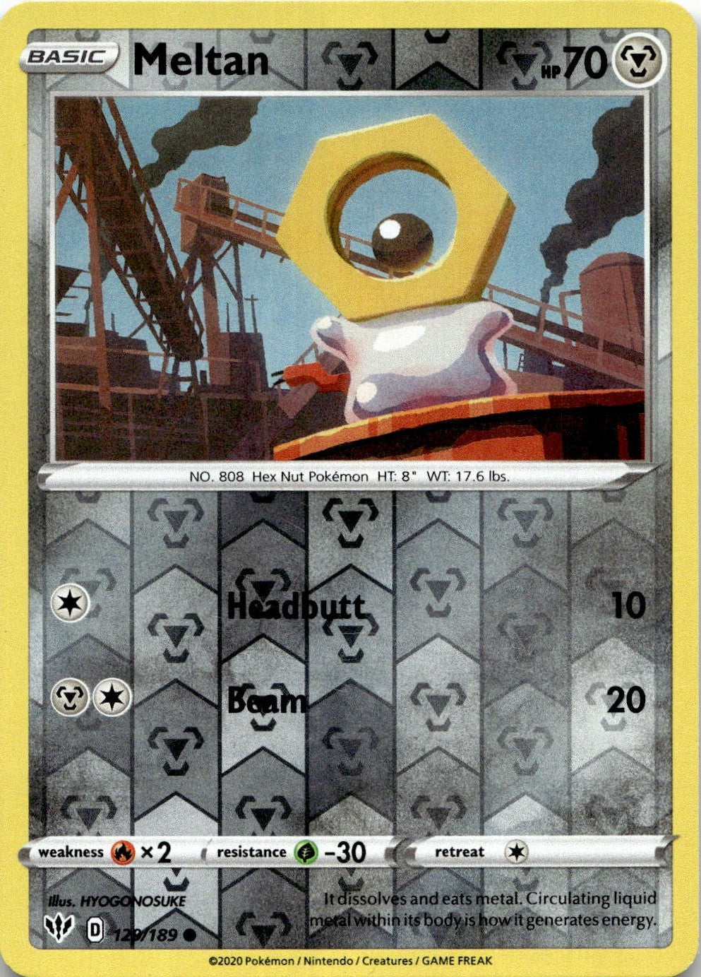 Meltan 129/189 Common Darkness Ablaze Pokemon Reverse Holo Lightly Played