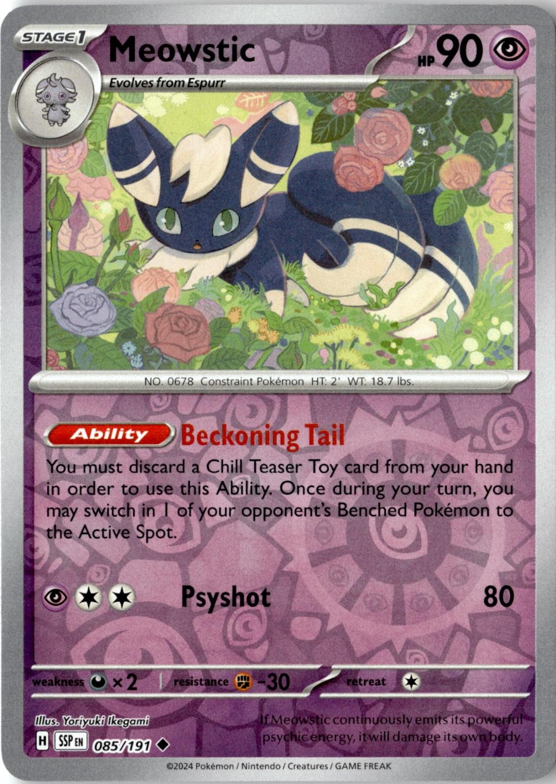 2024 POKEMON MEOWSTIC 085/191 UNCOMMON SURGING SPARKS REVERSE HOLO NEAR MINT