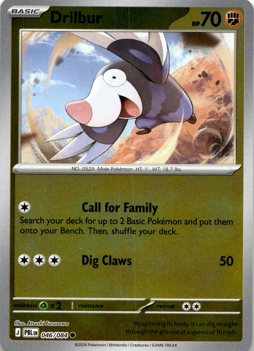 Drilbur 046/084 Common Pitch Black Pokemon Reverse Holo Near Mint