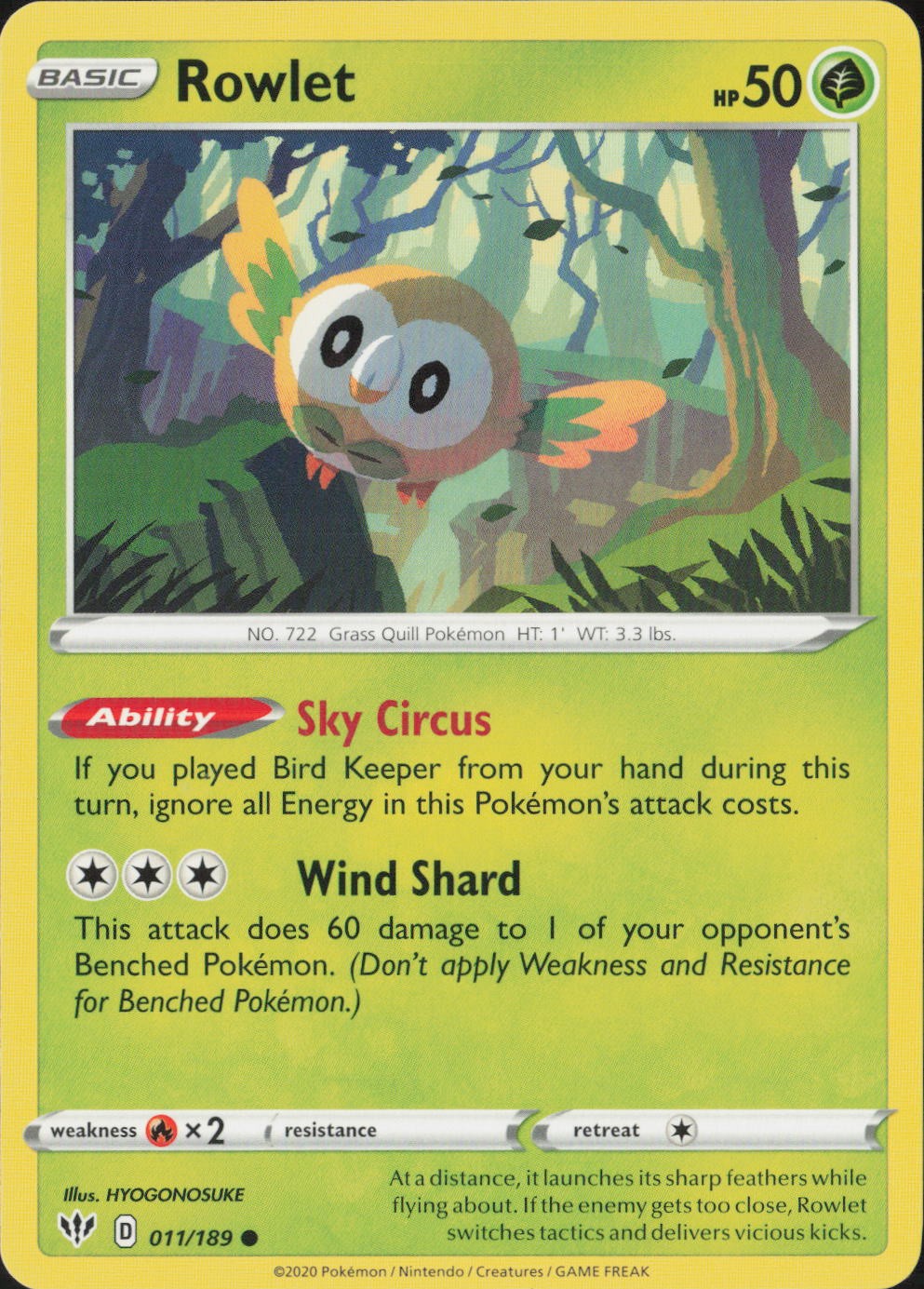 Rowlet Common SWSH03: Darkness Ablaze 011/189 NM
