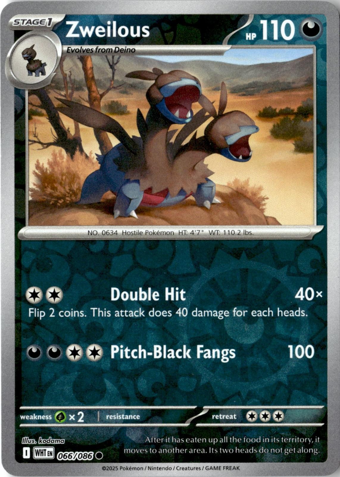 2025 POKEMON ZWEILOUS 066/086 COMMON WHITE FLARE REVERSE HOLO NEAR MINT